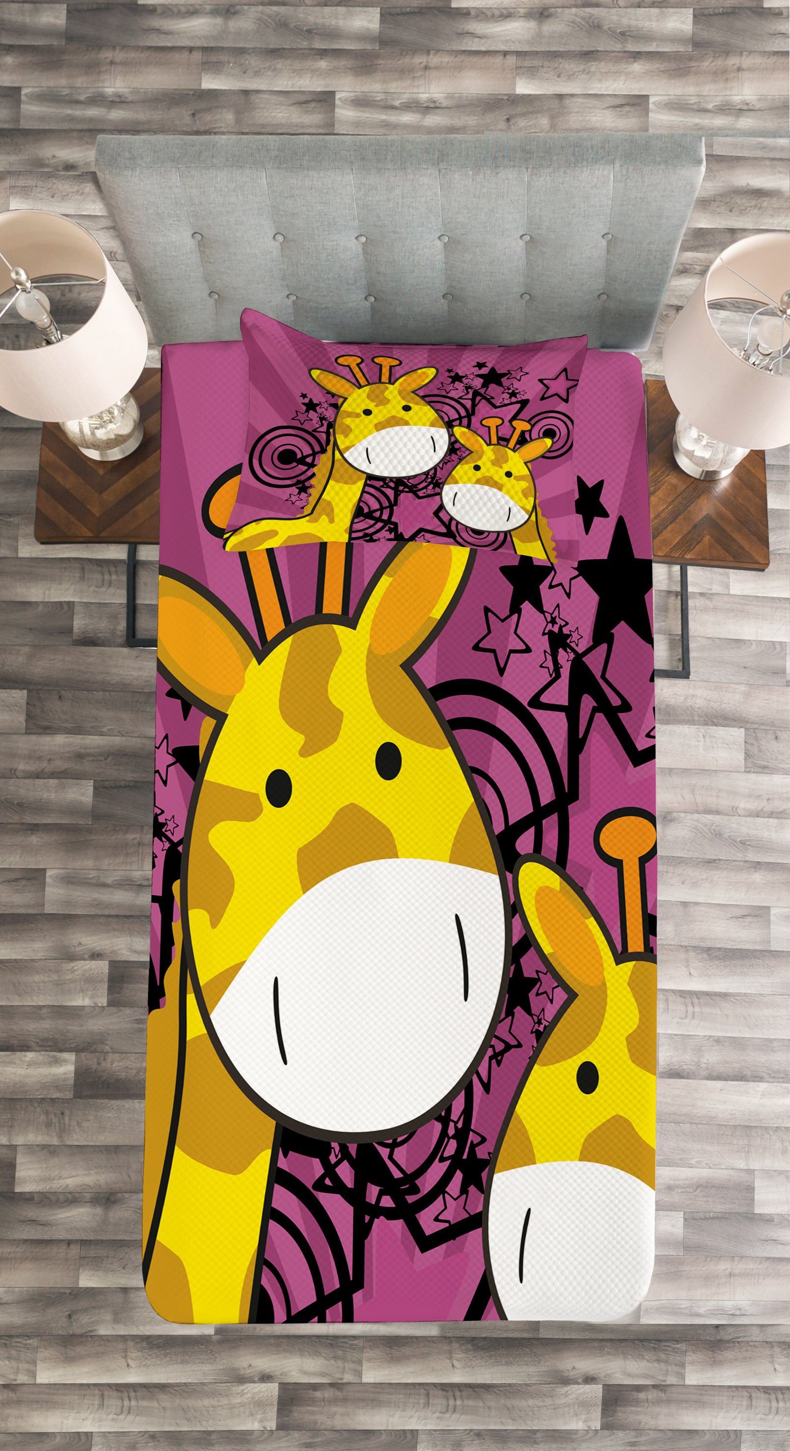 Starburst Kissenbezügen Cartoon mit Tagesdecke Giraffe Set Waschbar, Tiere Abakuhaus,