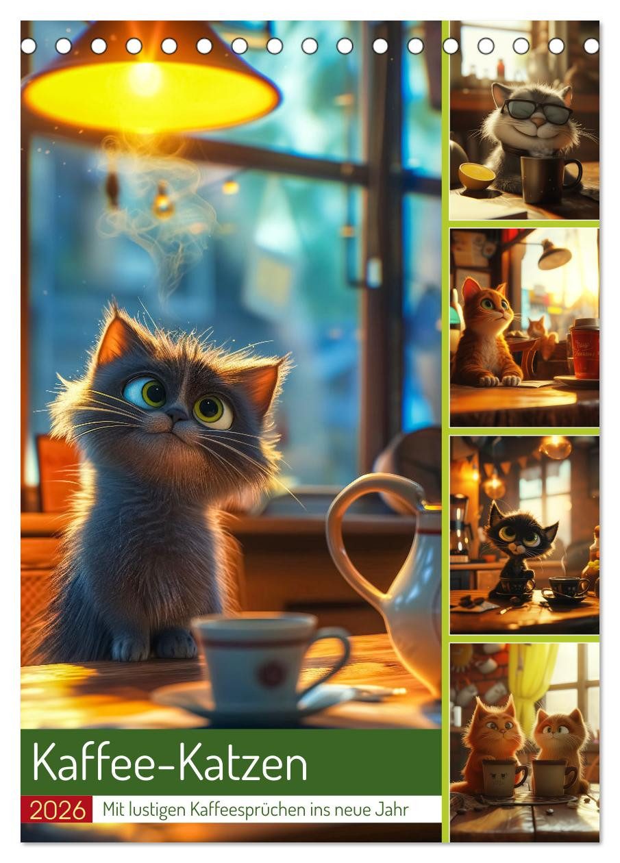 CALVENDO Настенный календарь Kaffee-Katzen (Tischkalender 2026 DIN A5 hoch), CALVENDO Monatskalende