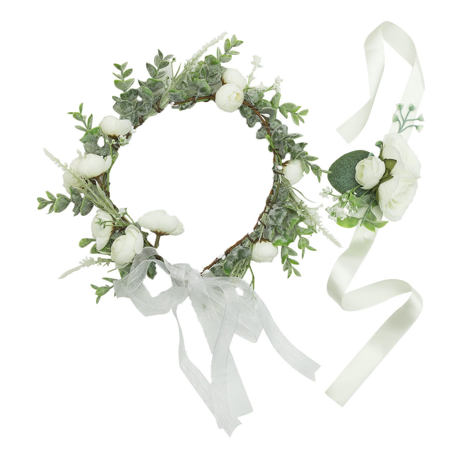 Oemmn Haarband Blumenkranz Haarreif mit Armband – Rosen Blumenkrone, 1-tlg., für Hochzeit, Festival, Braut, Party & Strand