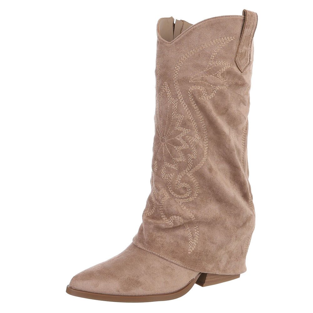 Ital-Design Damen Westernstiefel kniehoch mit Blockabsatz Westernstiefel (92299864) Blockabsatz Stiefel in Hellbraun