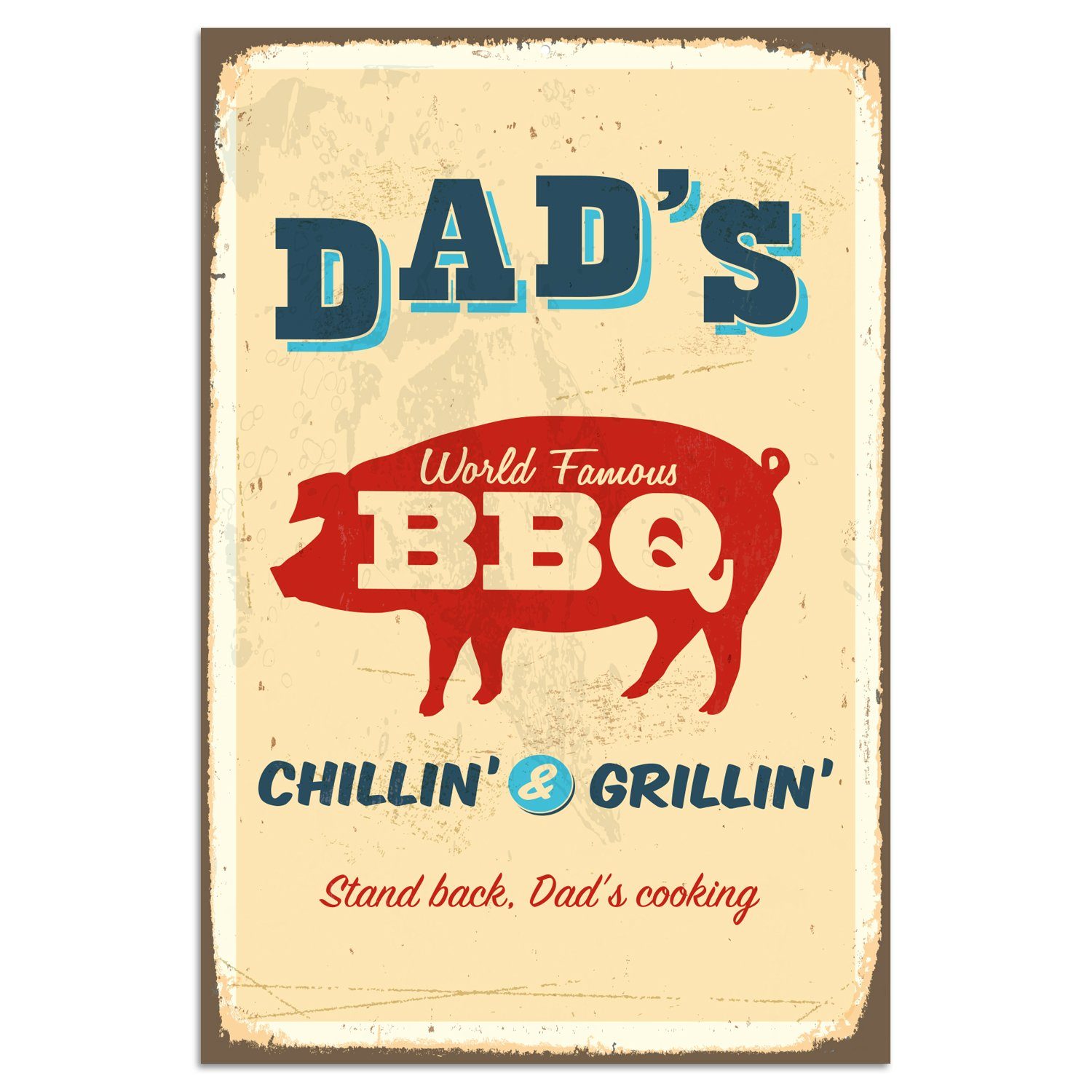 queence Metallschild DAD'S World Famous BBQ, Grillregeln, Blechschild, Stahlschild, 30x45x0,1 cm