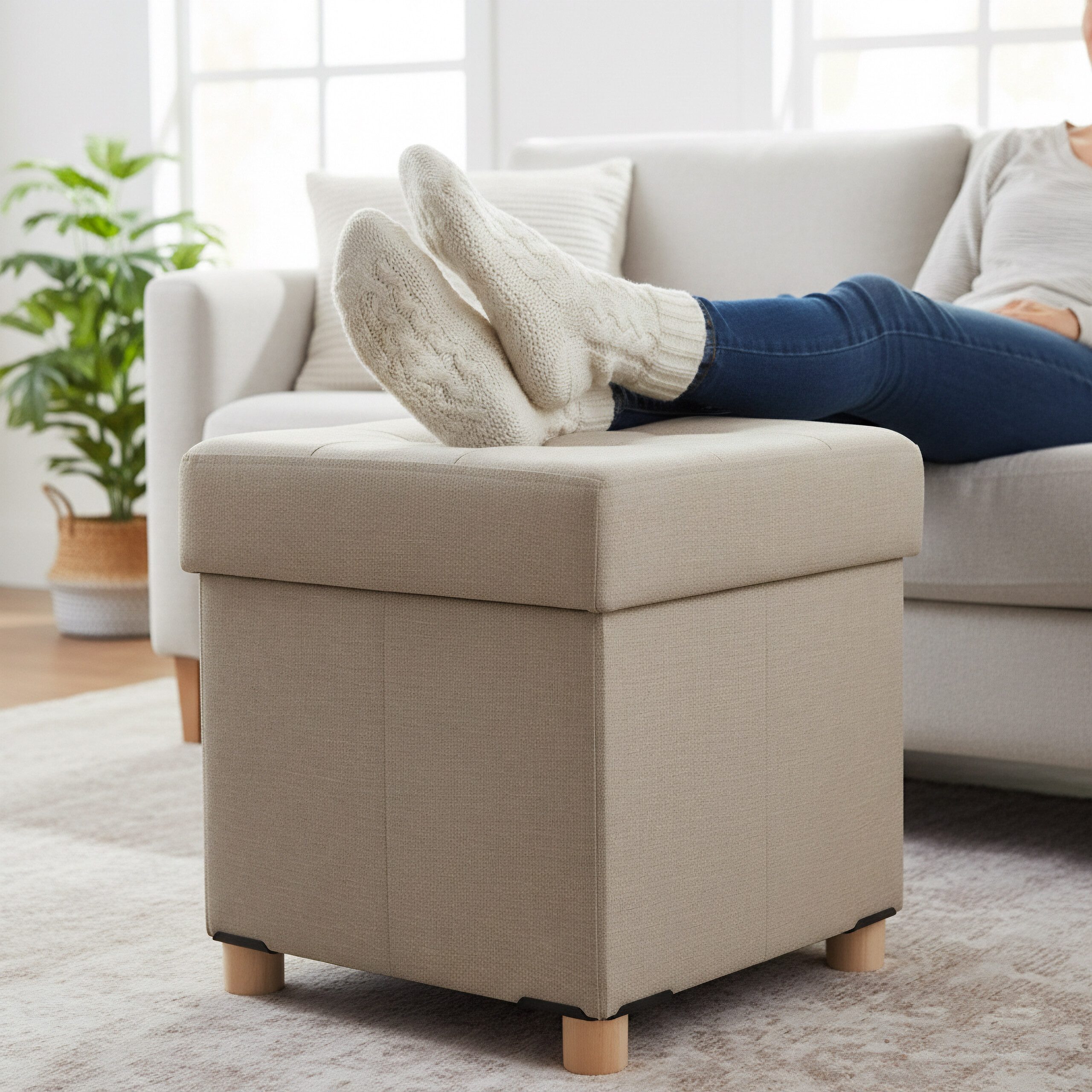 relaxdays Stauraumhocker Hocker mit Stauraum, Beige günstig online kaufen