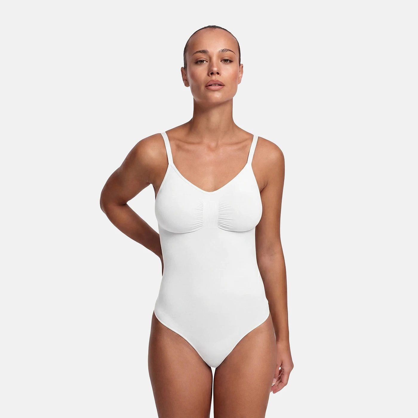 cfab by creamy fabrics Miederbody Bodysuit Sculpting Shapewear mit String-Weiß-2XL (1-tlg) Figurformend