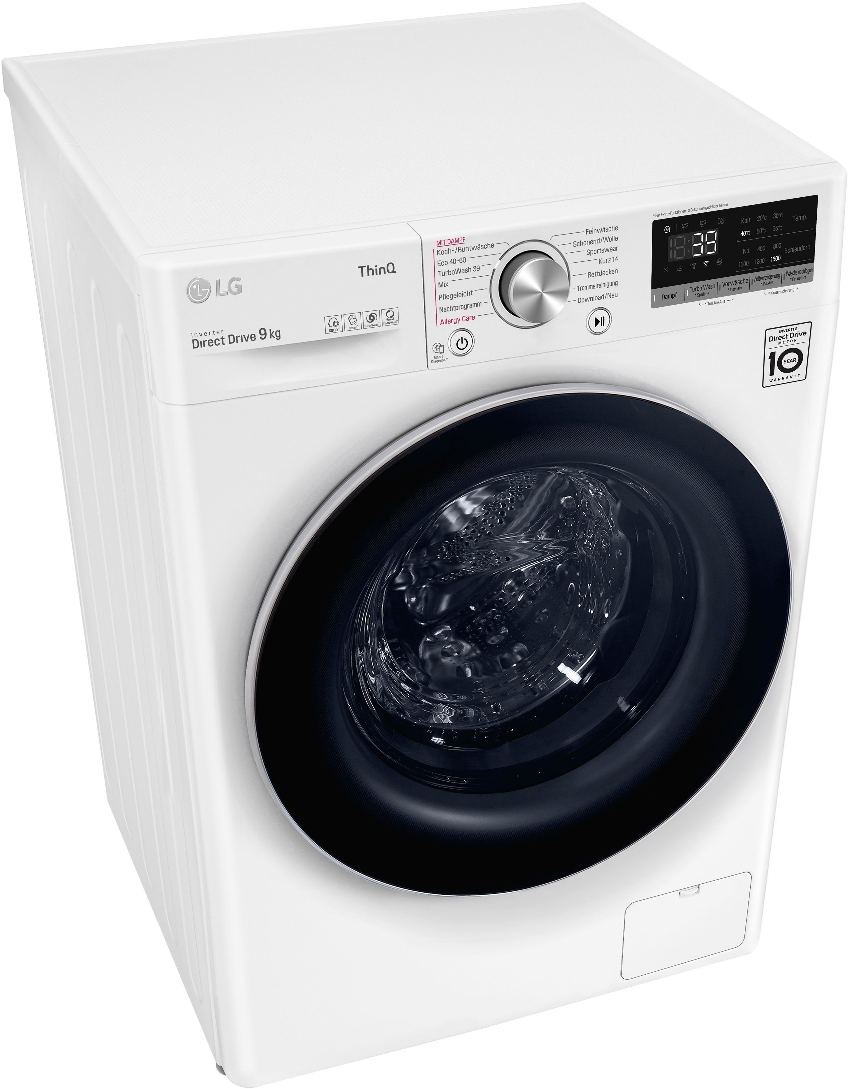 1600 Waschmaschine TurboWash® LG 39 F6WV709P1, kg, in Minuten nur Waschen U/min, 9 -