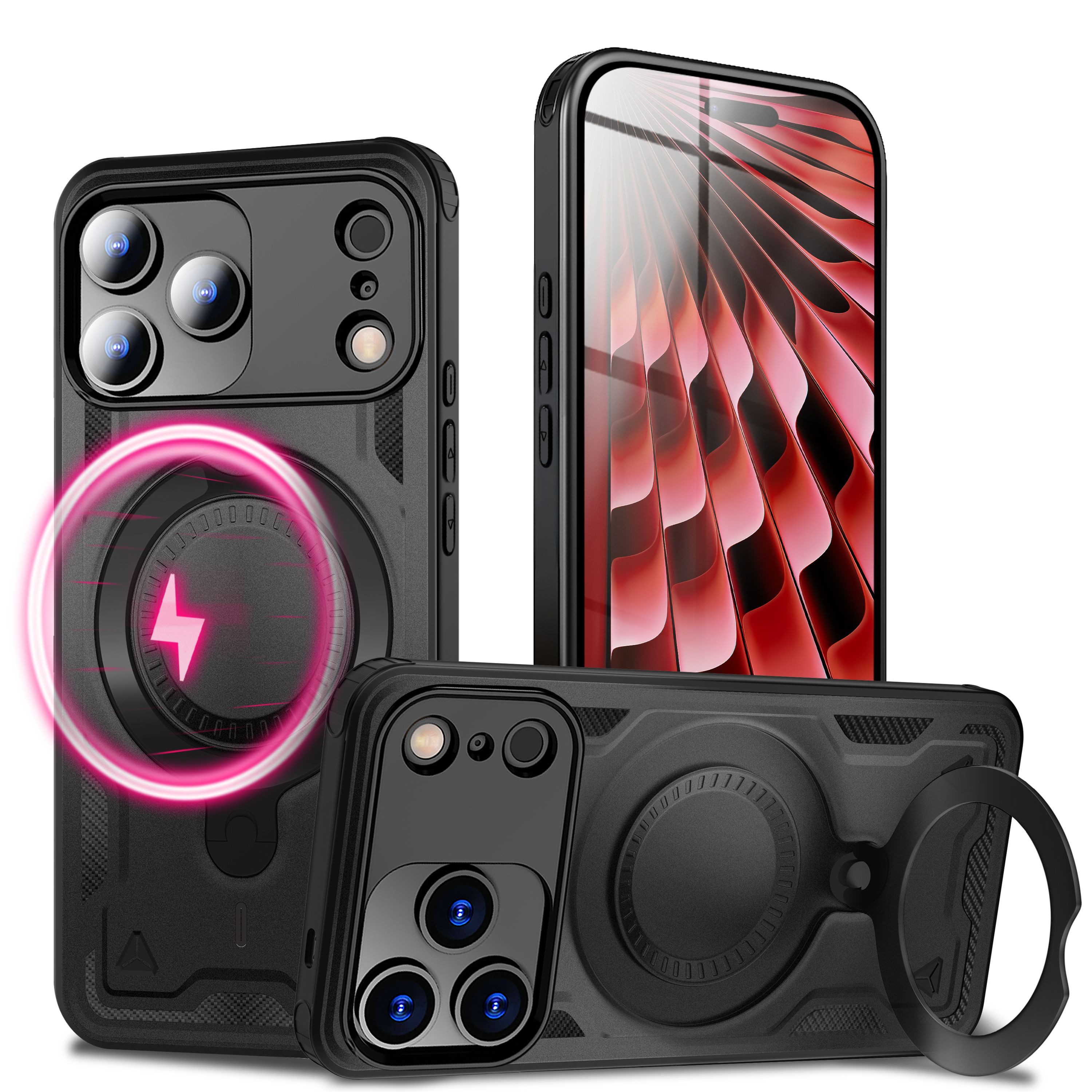 Nalia Smartphone-Hülle Apple iPhone 17 Pro, MagSafe Hülle / Extrem Robust / Ring-Halter & Ständer / Military Case