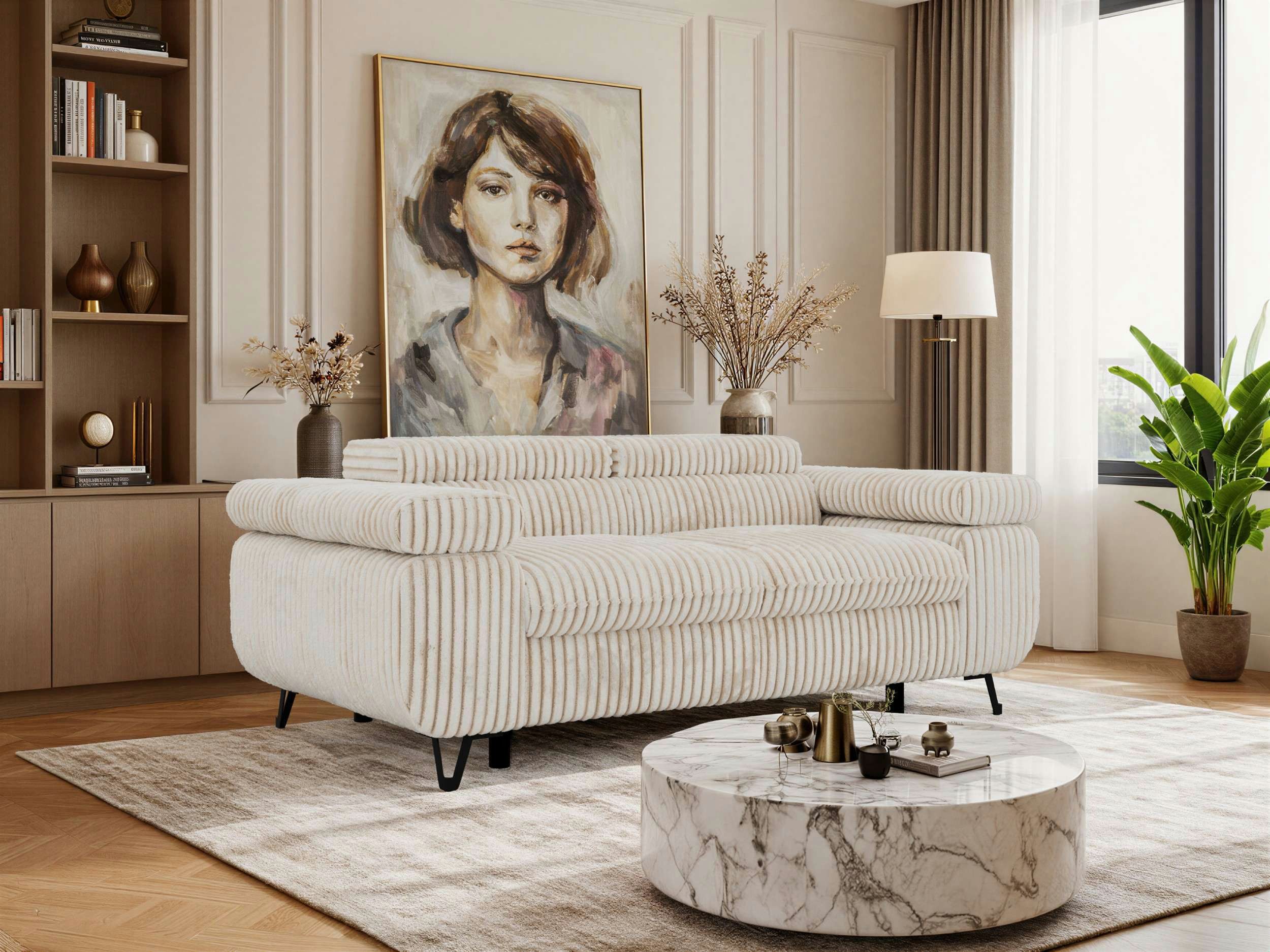 MKS MÖBEL Sofa PETER, Couch mit verstellbaren Armlehnen, 2-Sitzer Sofa, Wellenfedern