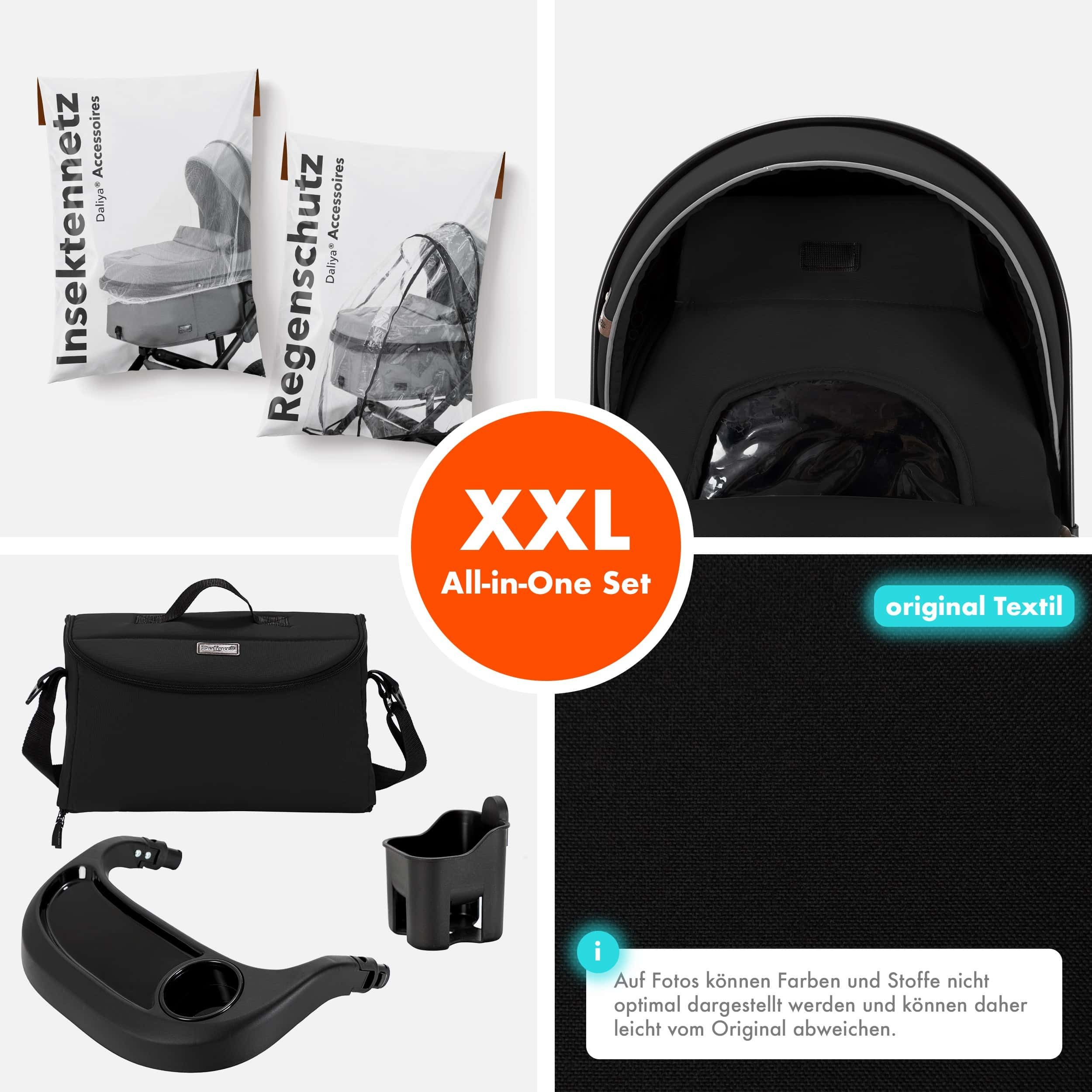 Daliya® Kombi-Kinderwagen FLEXI-PRO 2in1 Kinderwagen & Buggy, Reisekinderwagen, XXL Set, (10-tlg), modernes Design, Alu-Rahmen, Gummireifen, abnehmbare Gurte, UV 50+