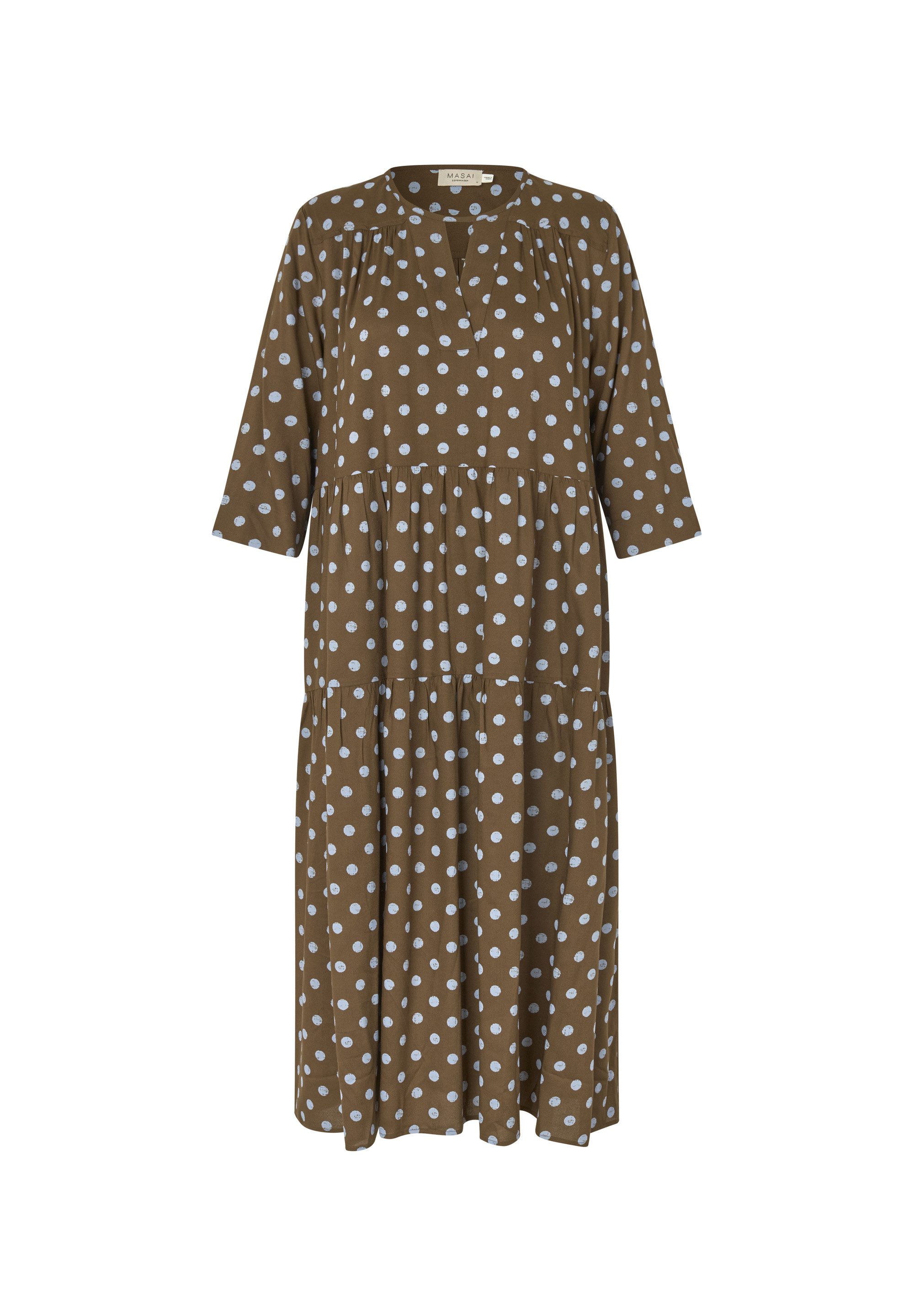 Masai Plisseekleid MaNobina V-Ausschnitt mit Schlitz und Dreiviertelärmeln