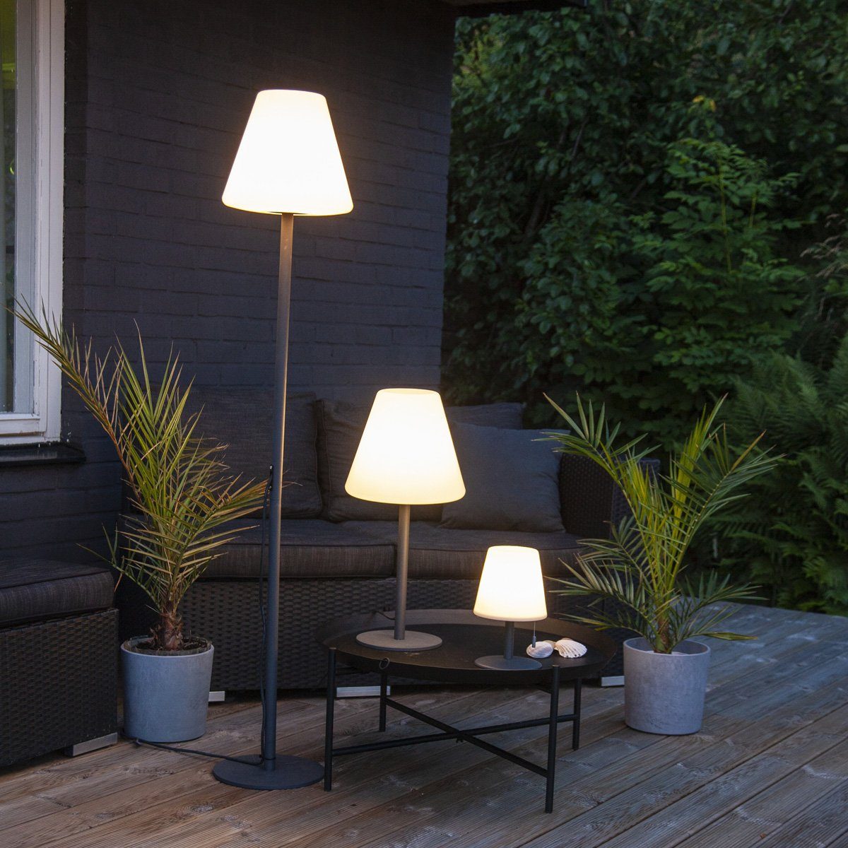 STAR 60cm Außen-Tischleuchte TRADING Garten-Beistelllampe/Tischlampe Lampenschirm E27 weißer LED Außen