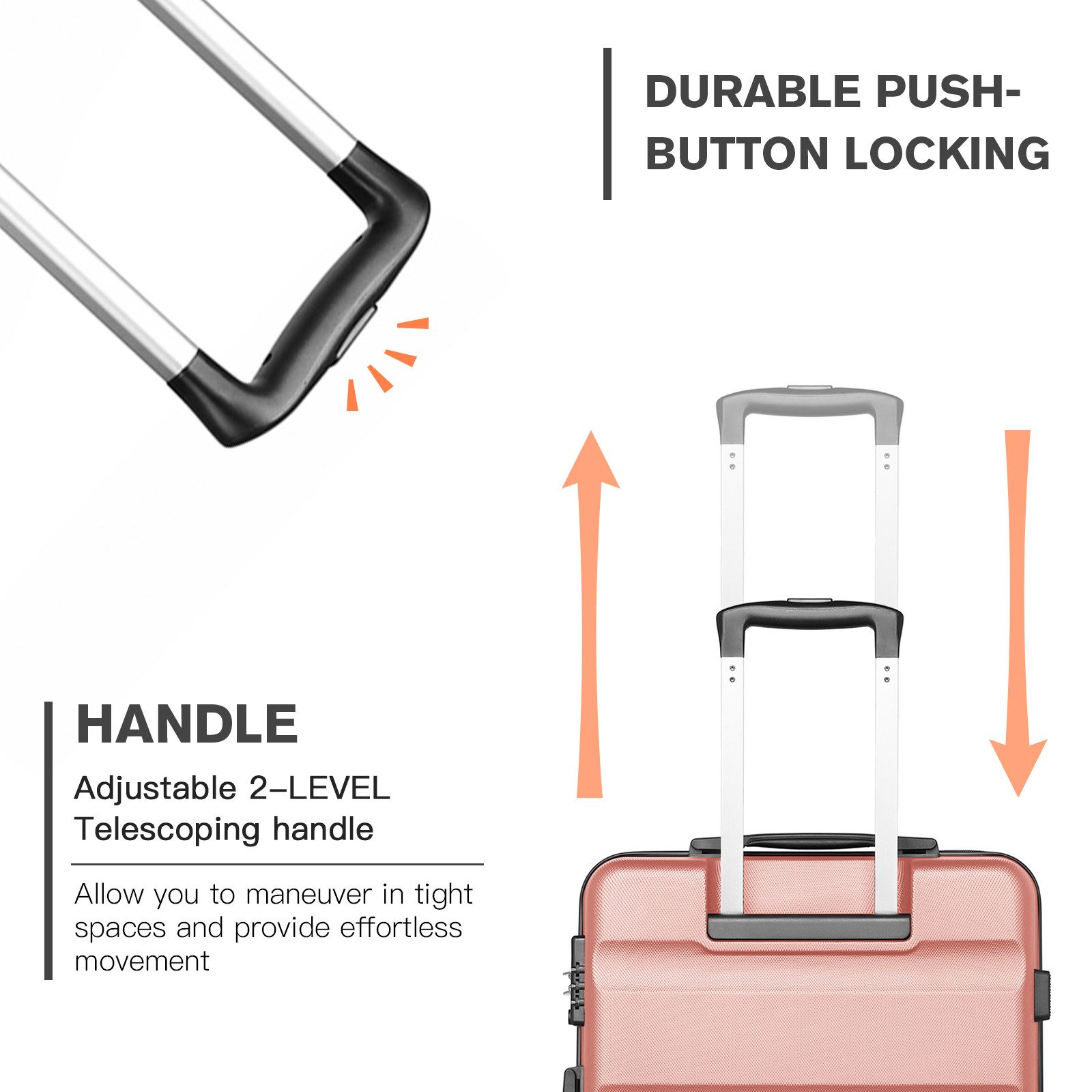 KONO Hartschalen-Trolley Handgepäck Leicht Hartschalenkoffer aus ABS Reisekoffer mit 4 Rollen – Bild 5 von 5