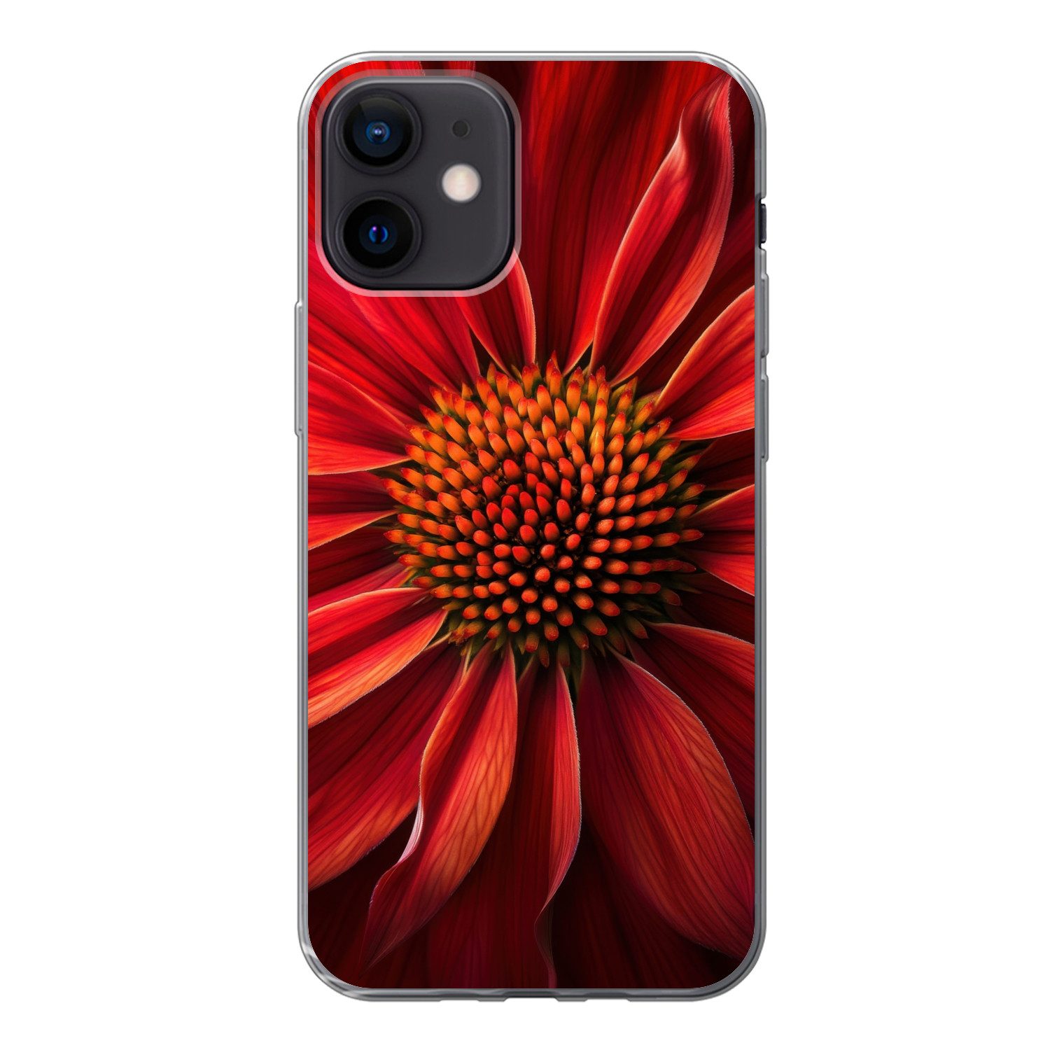 MuchoWow Handyhülle für Apple iPhone 12 Nahaufnahme - Blume - Rot, Smartphone-Bumper, Print, Handy Schutzhülle Dünn