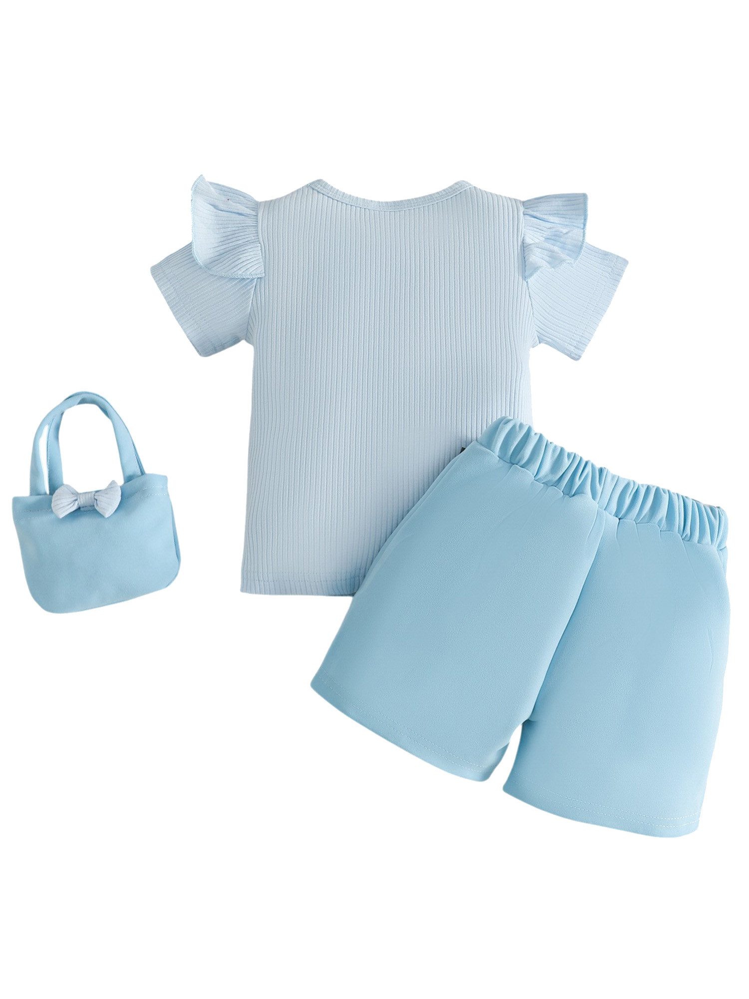 Lapastyle Top & Shorts Mädchen Baby Sommer Set, Alltagskleidung, Partyoutfits, Festtagssets (Set, 3-tlg) Oberteil mit Rüschen, Shorts Skirt mit Blumen-Schleifen, Handtasche
