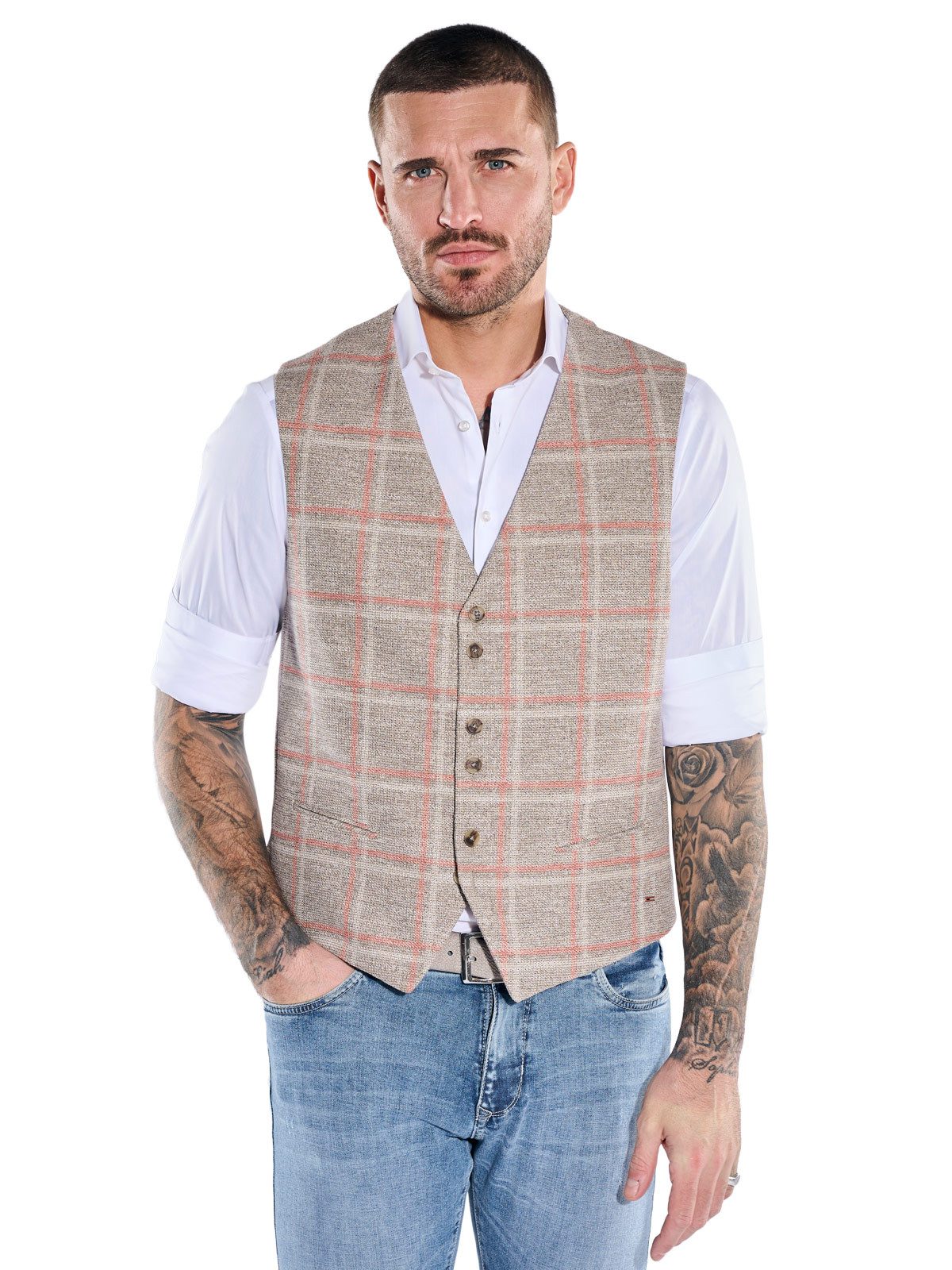 emilio adani Anzugweste Herren Sakkoweste mit Karo-Muster, Beige