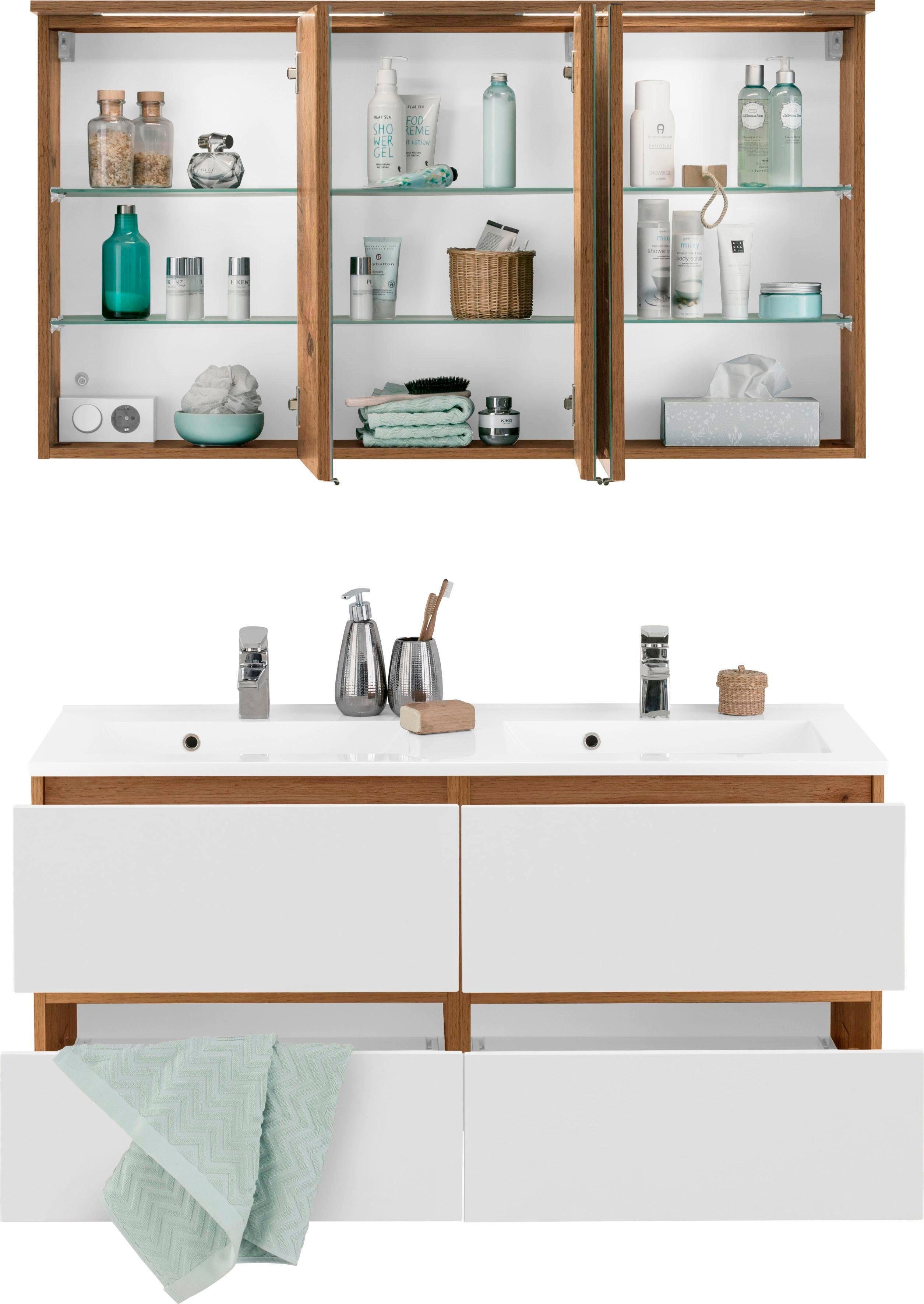 welltime Badmöbel-Set Lucca, (2-St), Doppelwaschtisch, Breite 120 cm