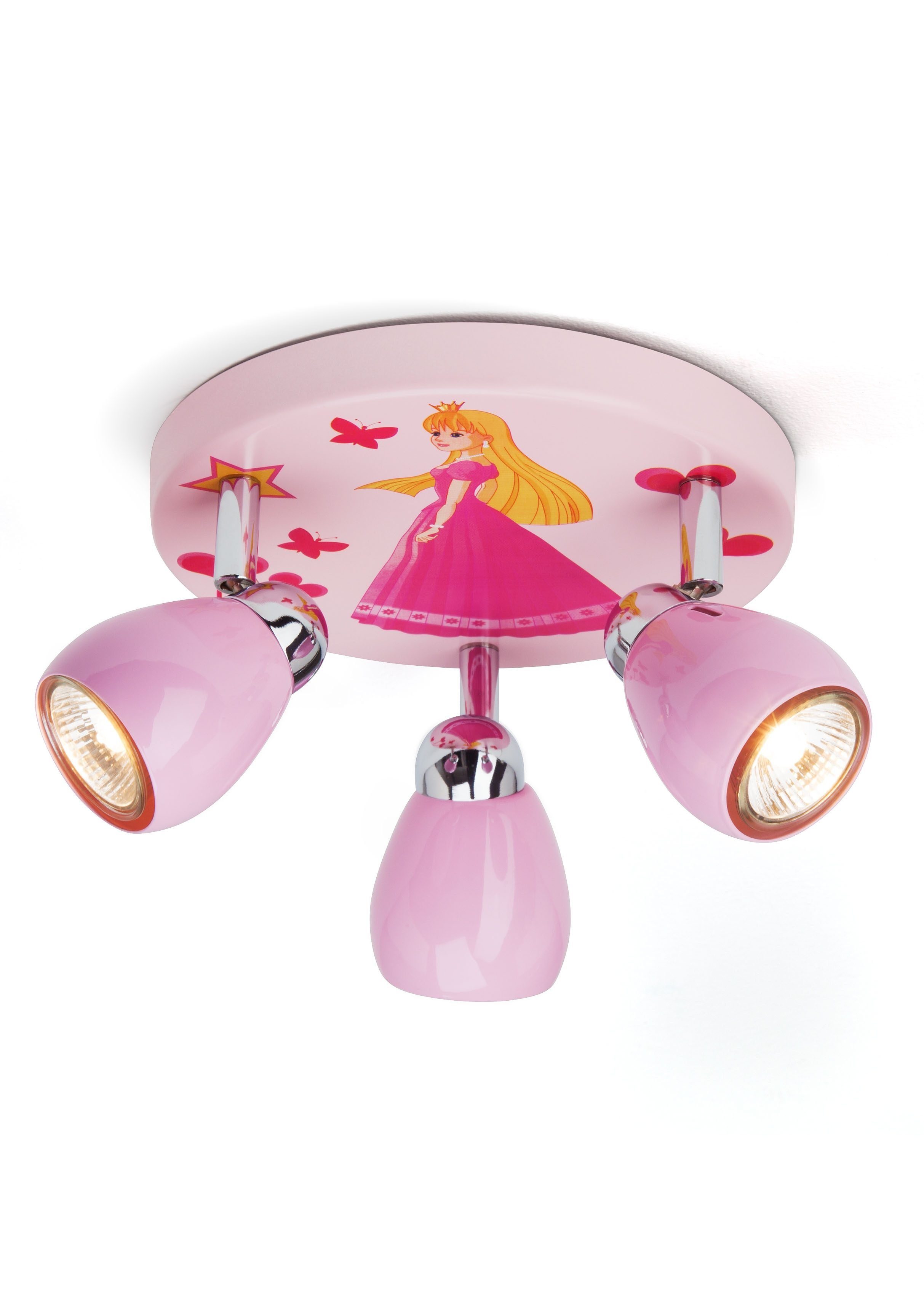 Brilliant LED Deckenstrahler PRINCESS, Halogen, LED wechselbar, Spotrondell rosa, 3 x GU10 max. 3W, 11cm Höhe, schwenkbar, Metall