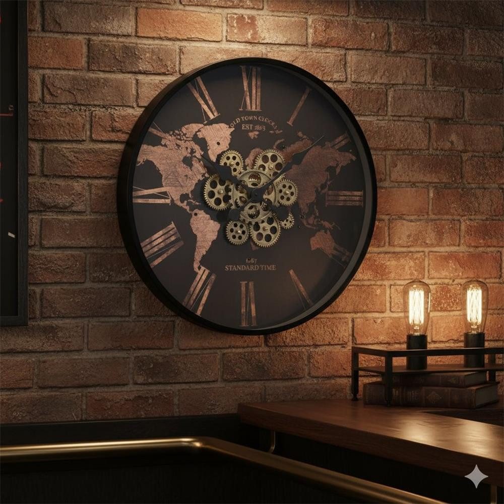 BOLTZE Wanduhr Rodas 57 cm rund schwarz/braun (Holz Metall analog modern)