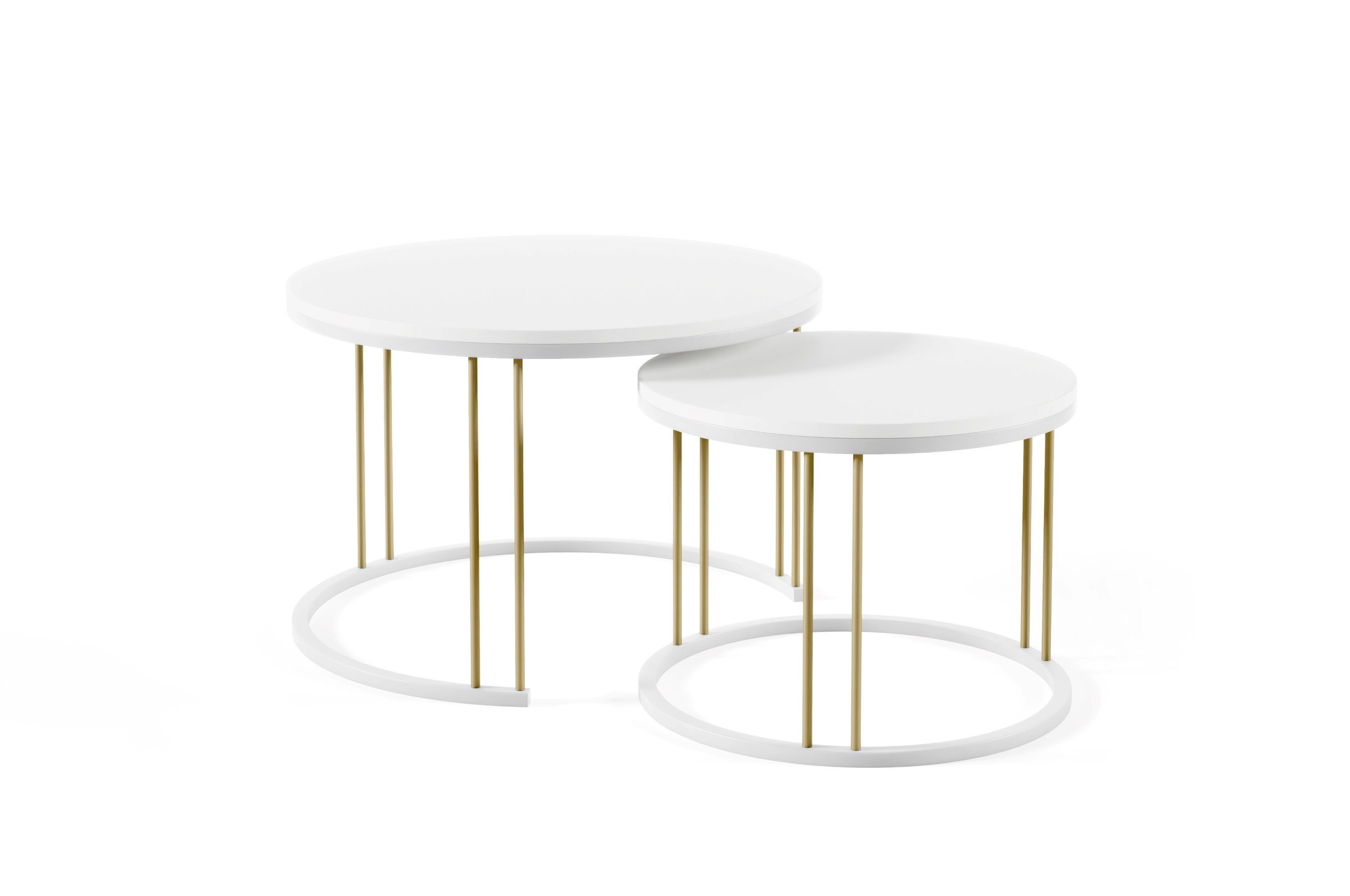 und Tischplatte, stoß- Polini 2-teilig kratzfeste Couchtisch Rund Tisch 75cm weiß/weiß-Gold 58cm (Set, 2-St), Laminierte und Couchtisch-Set Home HERSTAL hitzebeständige,