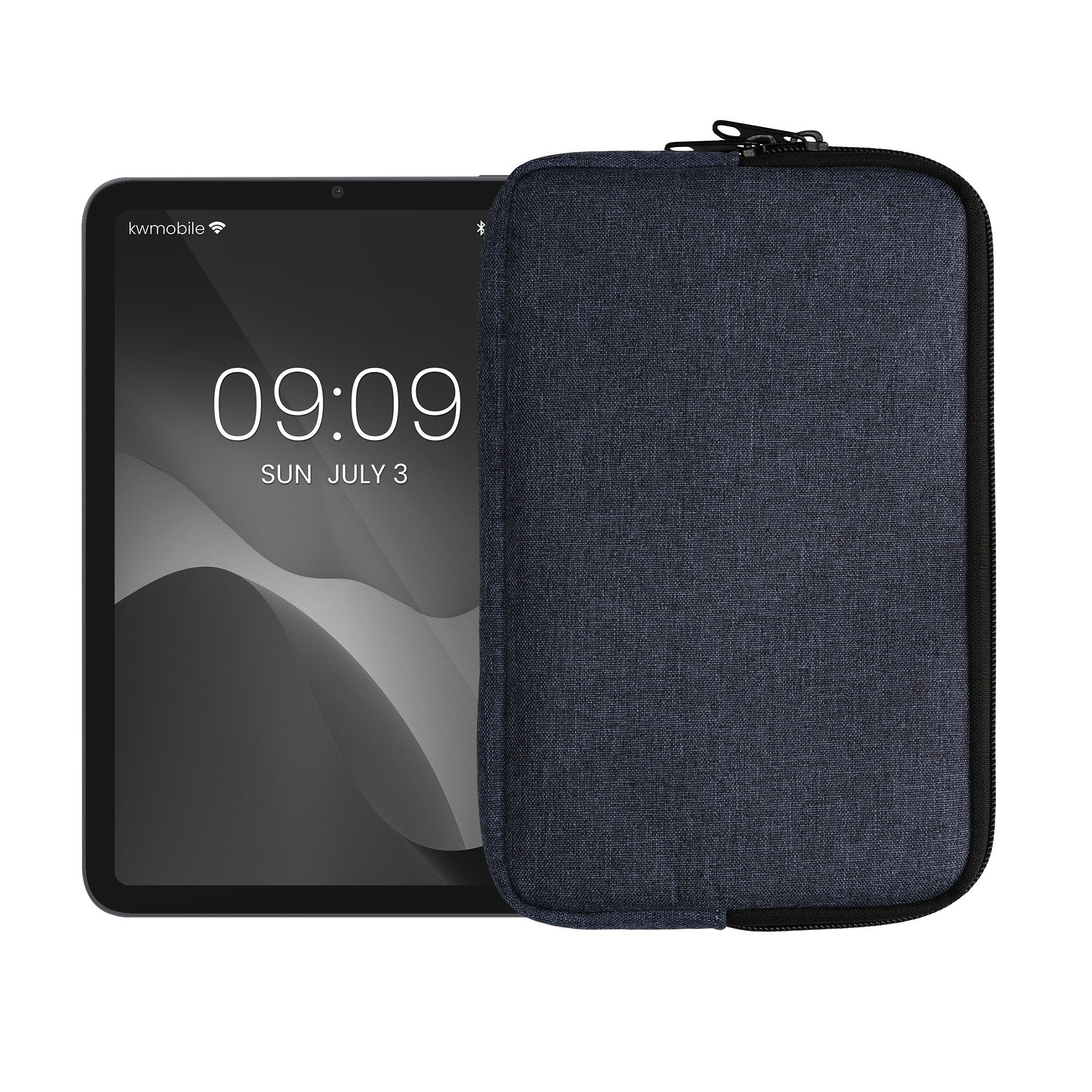 kwmobile Tablet-Hülle Schutzhülle aus Stoff für 8"-8,4" Tablet Hülle Stoffhülle, Stoffhülle für Tablet mit Reißverschluss - Dunkelblau