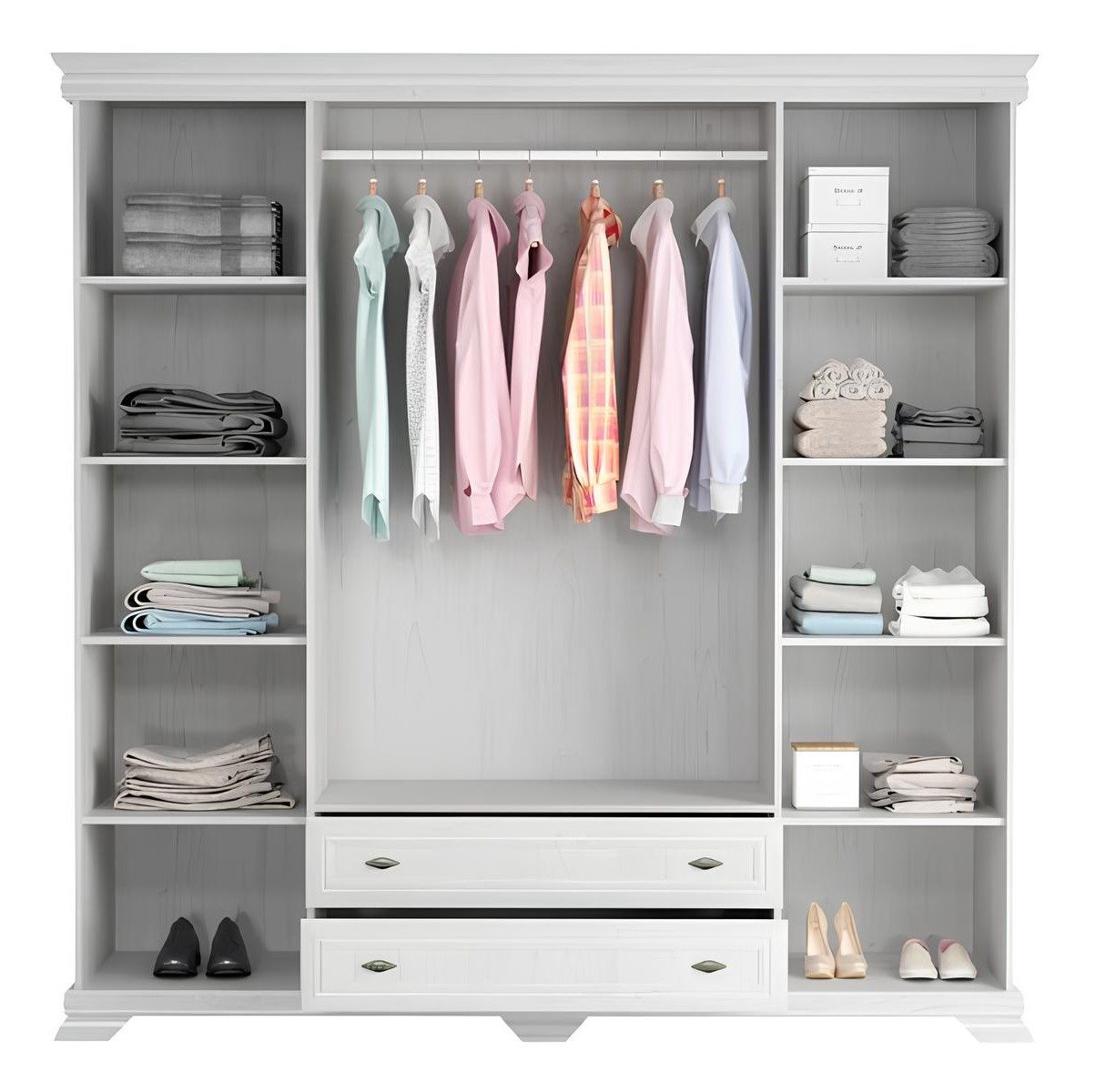 Xlmoebel Kleiderschrank XLMOEBEL Stoffschrank in Weiß mit goldenen Griffen und Schubladen (1-St., Stoffschrank in Weiß) Made in Europa