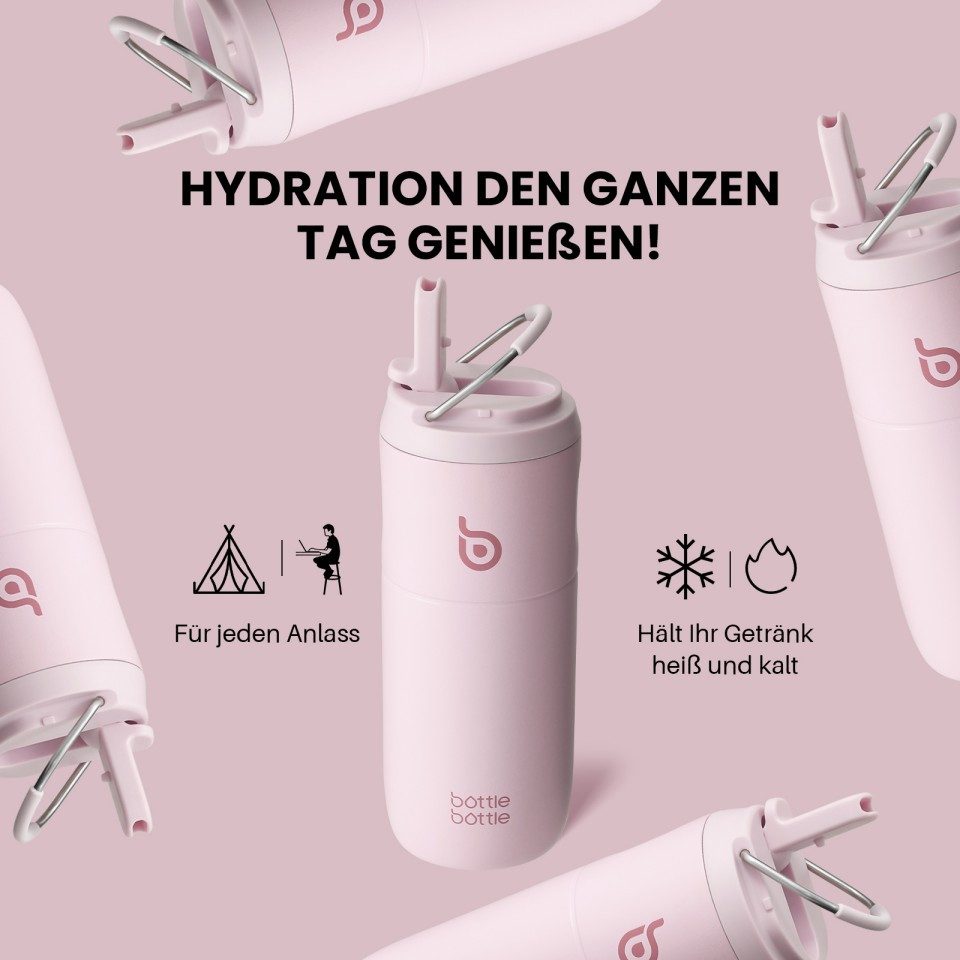 BOTTLE BOTTLE Trinkflasche Edelstahl Trinkflasche mit Strohhalm 500ml, auslaufsichere Sportwasserflasche, ideal für Schule, Büro und Ausflüge – Bild 4 von 5