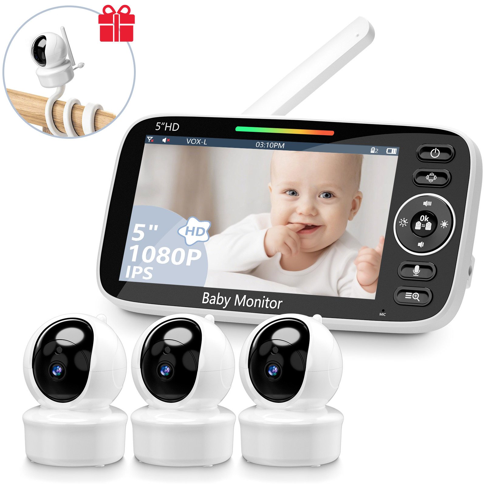 Video-Babyphone Babyphone mit Kamera, Extra Großes 5-Zoll 1080P HD Display