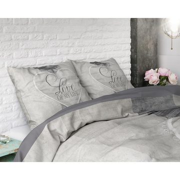 Bettwäsche LOVE OF MY LIFE - Bettbezug +Kissenbezüge, Sitheim-Europe, Baumwolle, 3 teilig, Weich, geschmeidig und wärmeregulierend