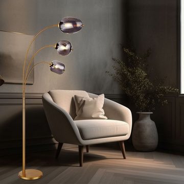 etc-shop LED Bogenlampe, Leuchtmittel nicht inklusive, Stehleuchte Wohnzimmerlampe 3 Flammig Metall Glas rauchfarben L 80 cm