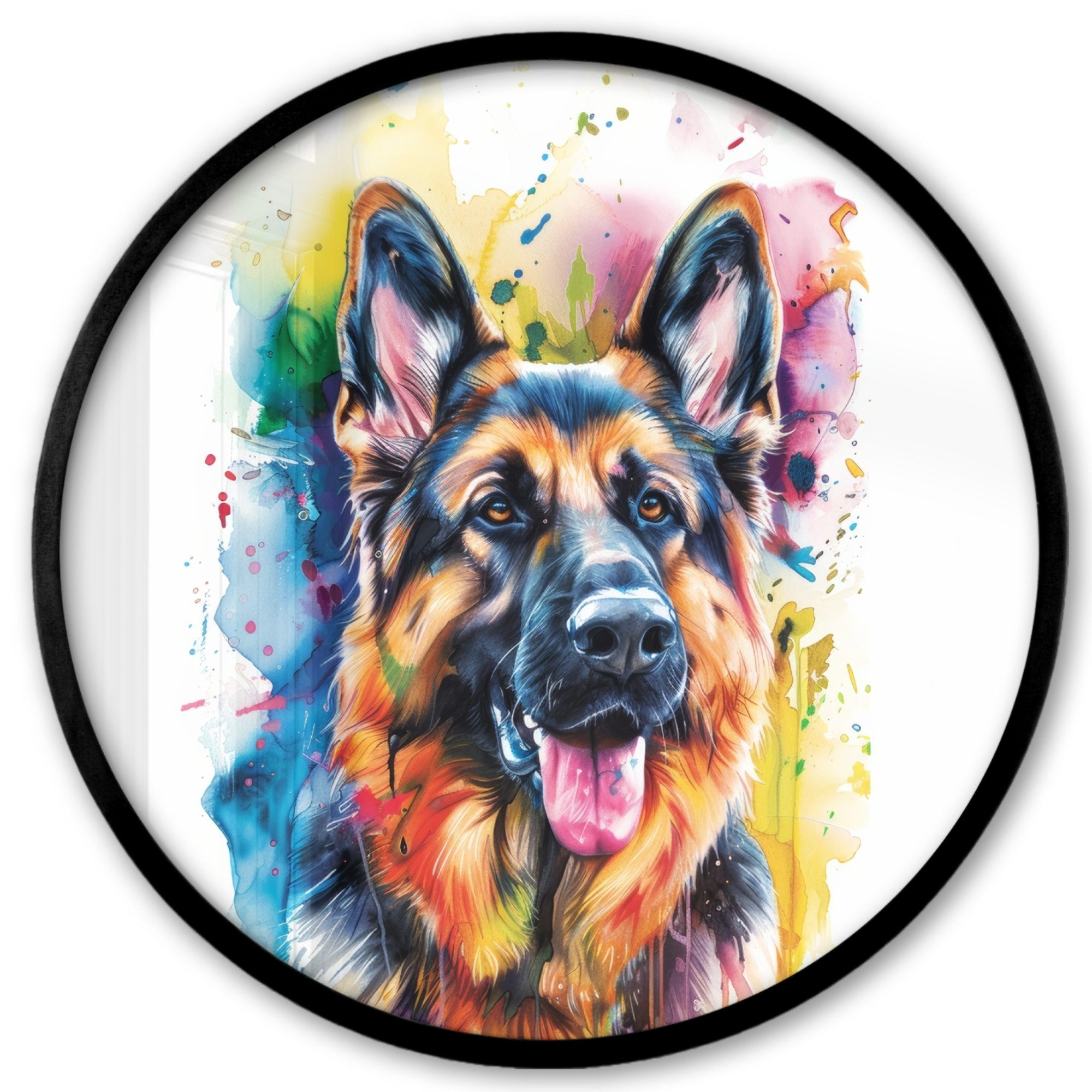 Poster Rund - Hund - Farbe - Tiere - Farbenfroh - Deutscher Schäferhund