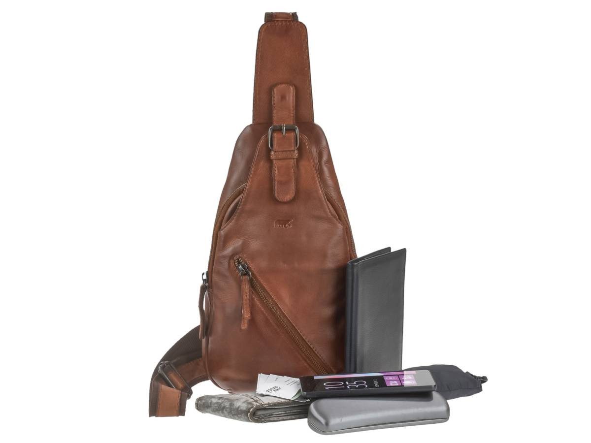 Bear Design Umhängetasche "Daley" Crossbody Bag Tasche Damen Herren Leder 18x31cm Crossover, sportlich, knautschig weiches Leder