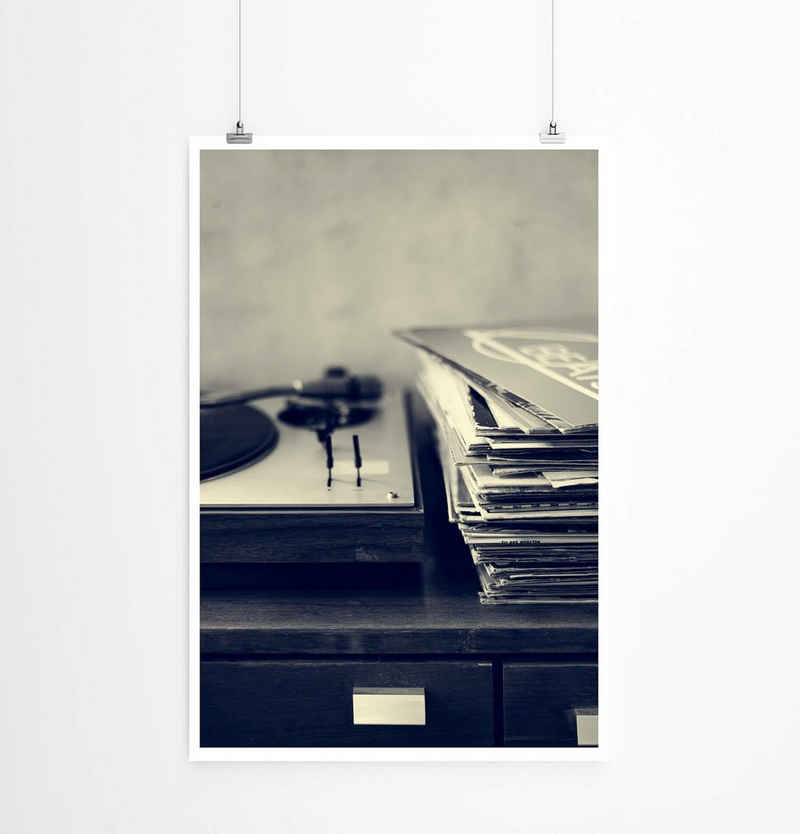 Sinus Art Poster Künstlerische Fotografie  Schallplattenspieler und Vinyl 60x90cm Poster