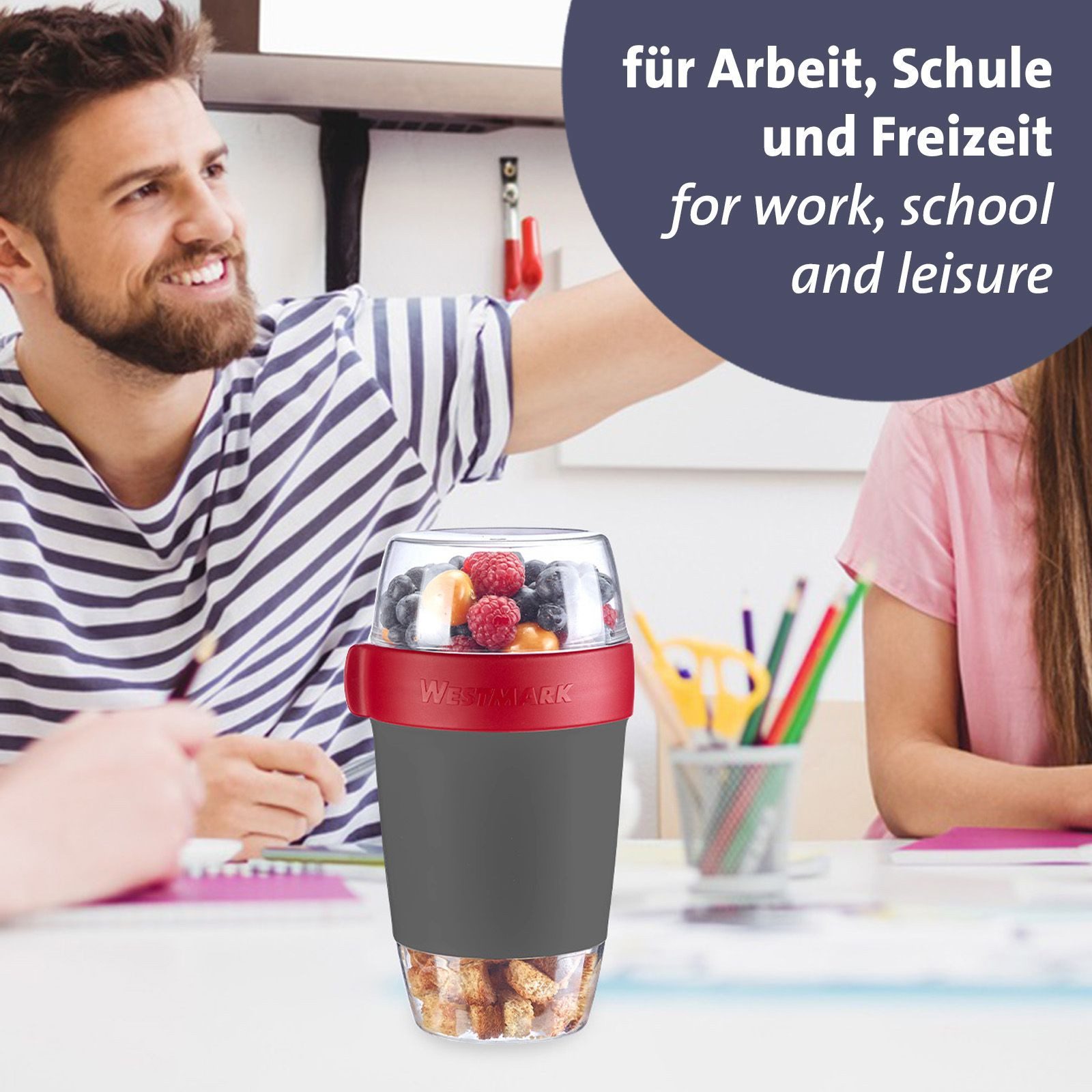 WESTMARK Mehrwegbecher, Kunststoff, (1-tlg), Müsli-, Lunchbehälter, To Go, 200 + 600 + 350 ml, Made in Germany