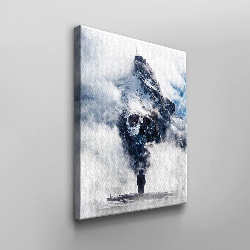 Bad Wandbild Leinwandbild berg weiß blau Mountain, Rahmen Bad weißer natur Mountain motivation mann schwarz DOTCOMCANVAS®