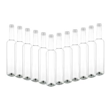 MamboCat Vorratsglas 12er Set Glasflasche Pinta 500ml + Schraubverschluss Deckel Silber, Glas