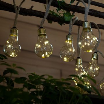 etc-shop Gartenleuchte, LED-Leuchtmittel fest verbaut, Warmweiß, Solarlichterkette 10x LED Glühbirnen Außenlampe Gartendeko amber