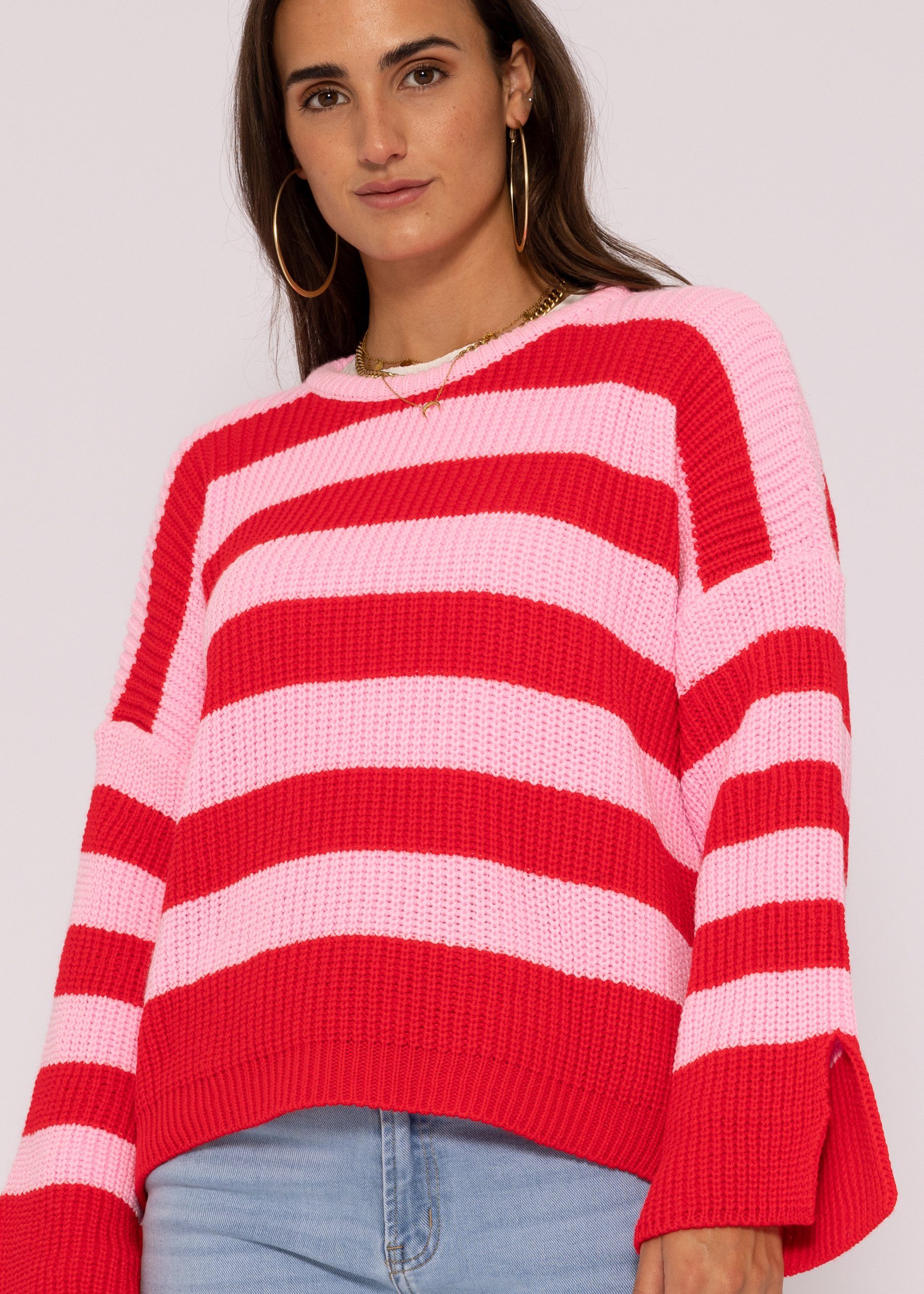 SASSYCLASSY Strickpullover Oversize Pullover Damen aus weichem Grobstrick  Lässiger Strickpullover mit Streifen, Made in Italy, One Size (Gr. 36-42)