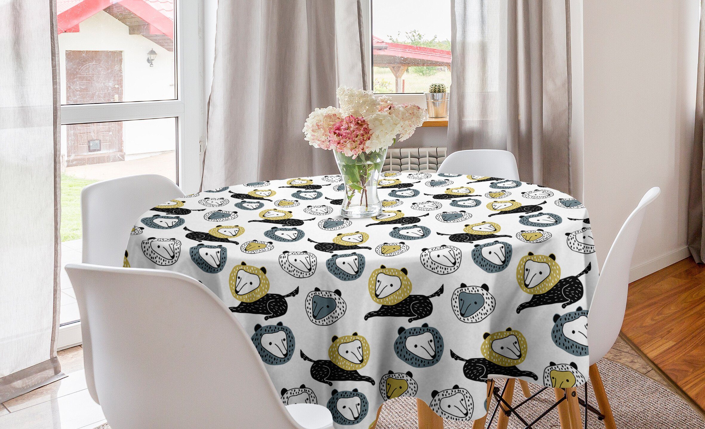 Küche Tischdecke Hand gezeichnetes Gekritzel Dekoration, Abakuhaus Abdeckung Tischdecke Kreis Esszimmer Tier für