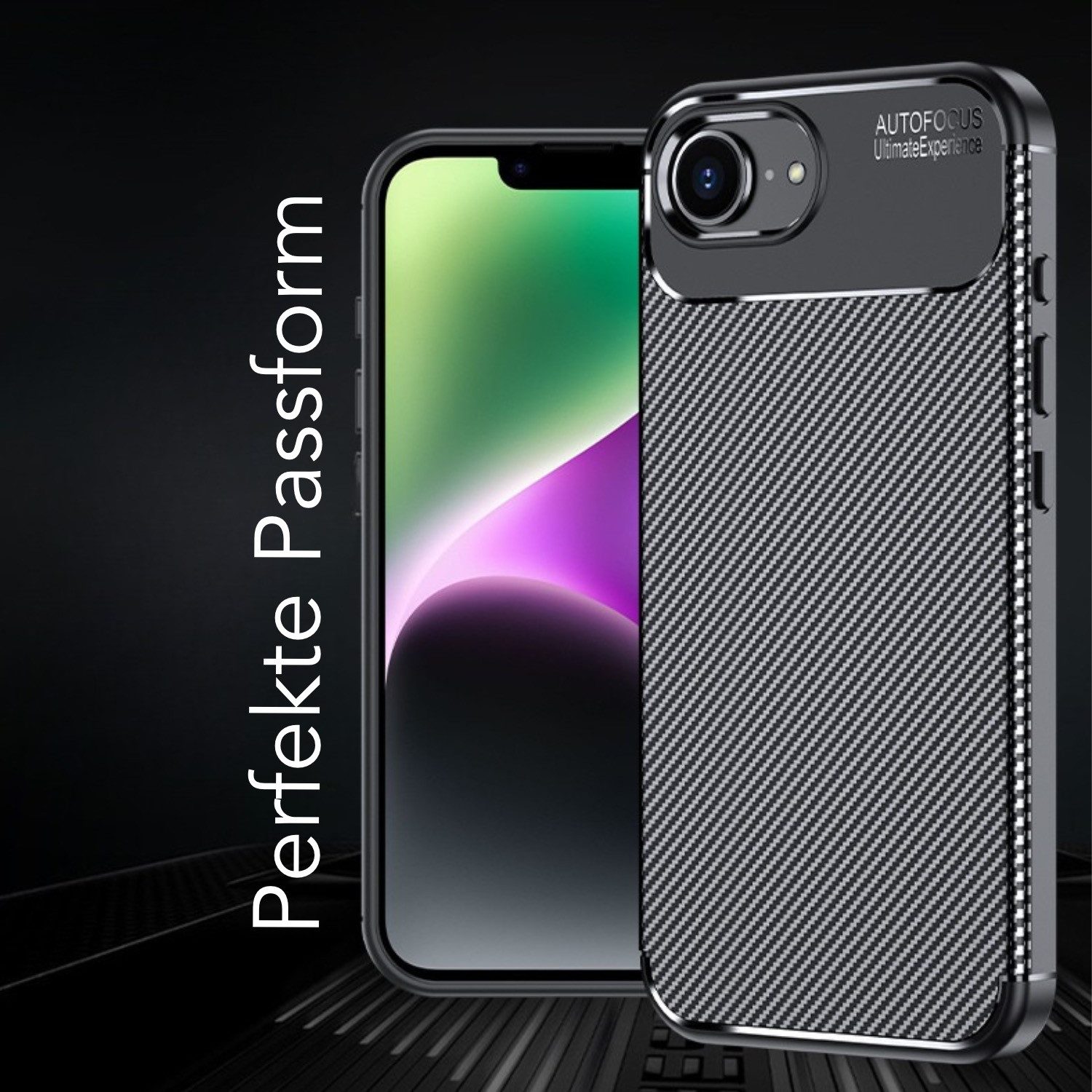 AVANA Handyhülle für iPhone 17e / 16e Hülle Silikon Schutzhülle Case Bumper Slim Case, Carbon Optik