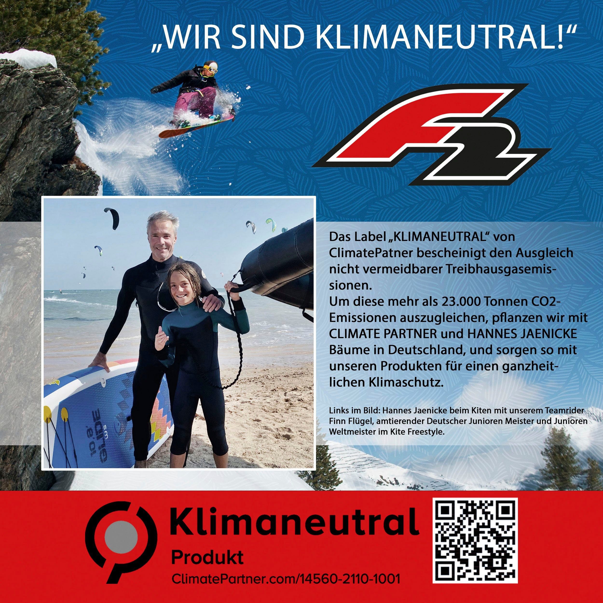 F2 Windsurfboard Team WS 10,5 4,5m², Set Segel) 16 und (Set, Rigg mit Pumpe, Paddel, mit Checker Transportrucksack tlg