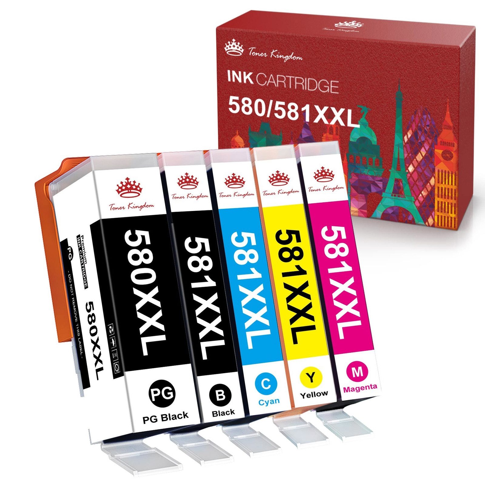 Toner Kingdom XXL Patronen Kompatibel für CANON 580 581 PGI-580 CLI-581 Tintenpatrone (Pixma TS705 6150 6350 9550 TR7550 8550, 10-tlg)