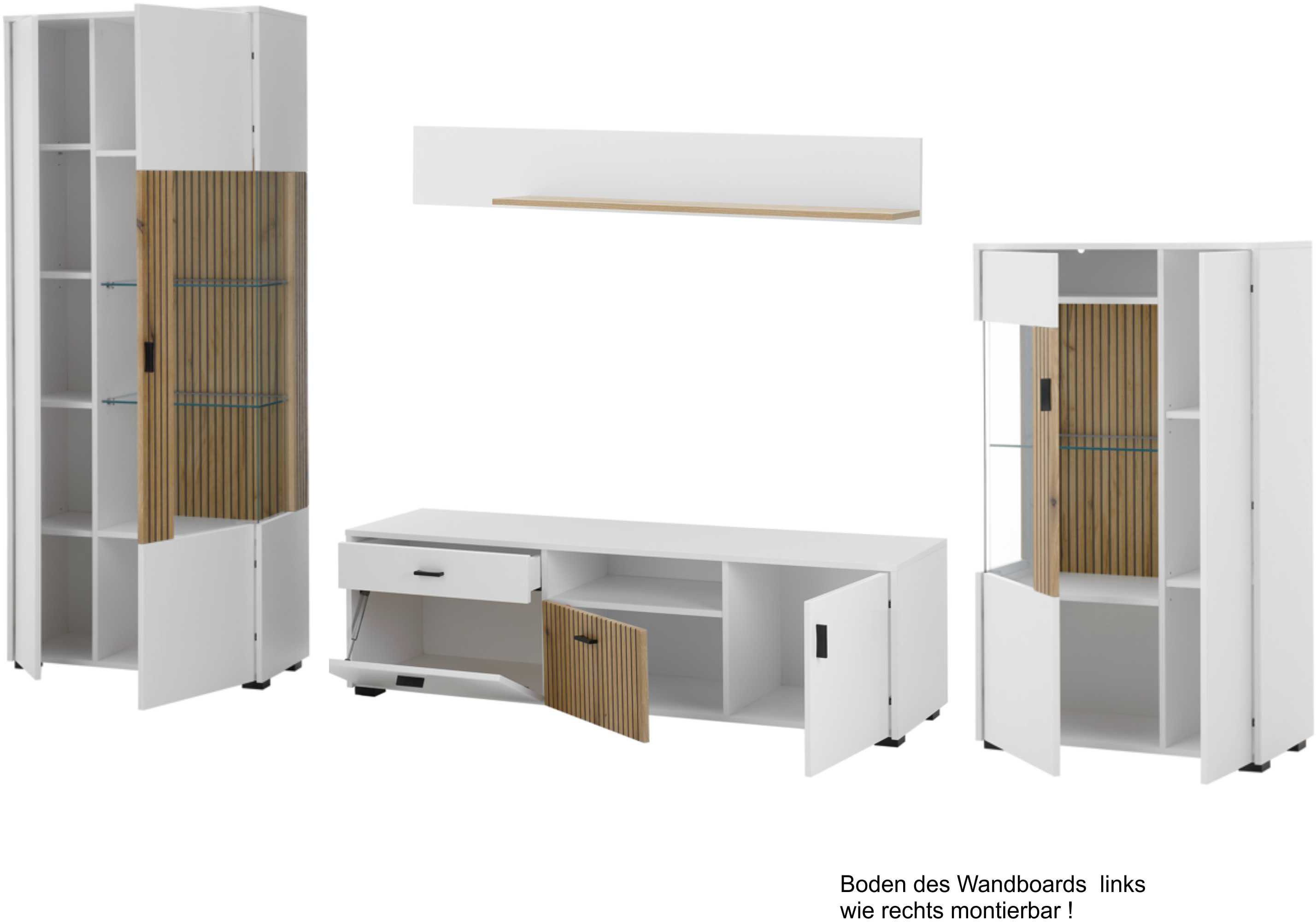 Home affaire Wohnwand HUDSON, (Set, 4-St), mit moderner Rillenoptik, Griffe aus Metall (Schwarz), Breite 320 cm