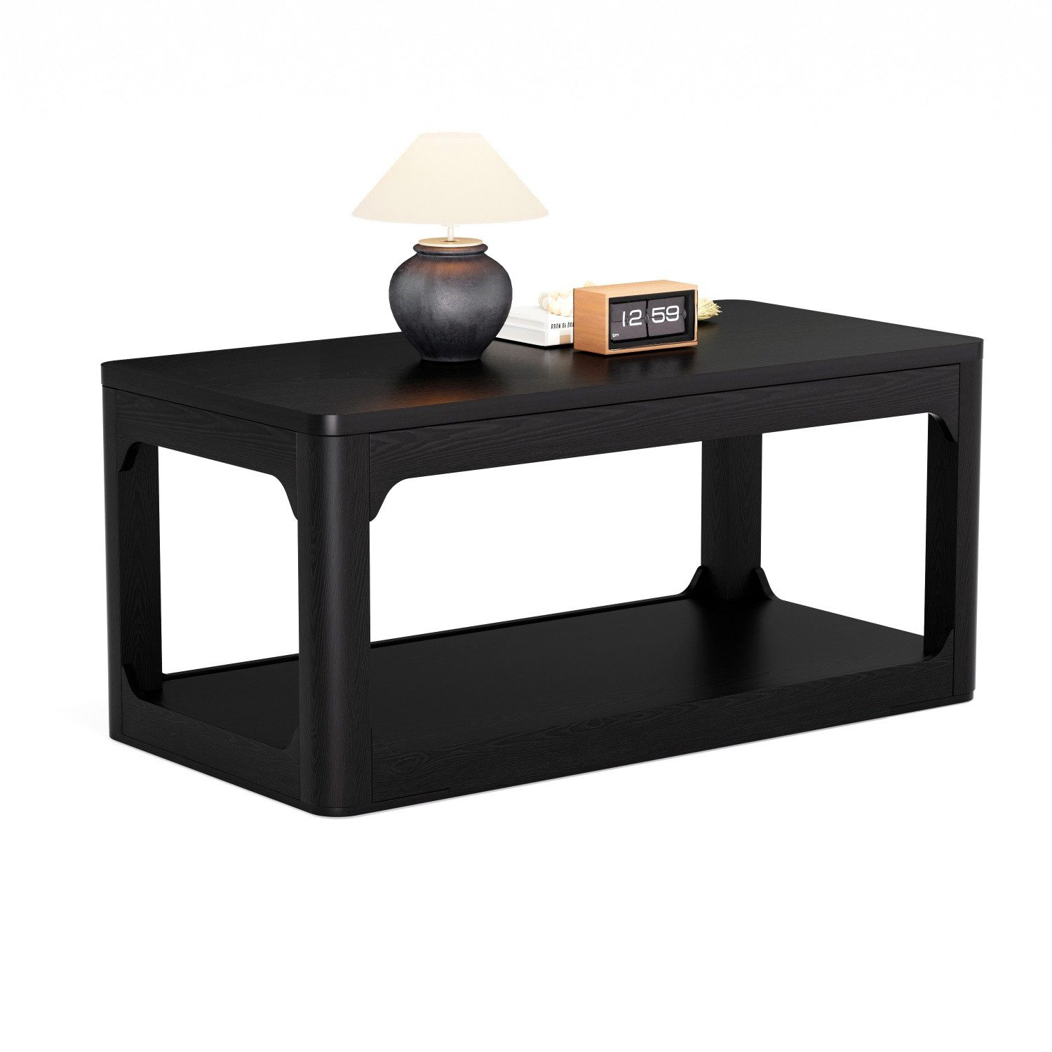 ANYSUN Couchtisch Beistelltisch 100*50*44.5cm,Couchtisch mit zwei Ablagefächern, (3 cm starke Tischplatte, schlichtes, modernes Design), Beistelltisch ideal für Wohnzimmer, Sofa & kleine Räume