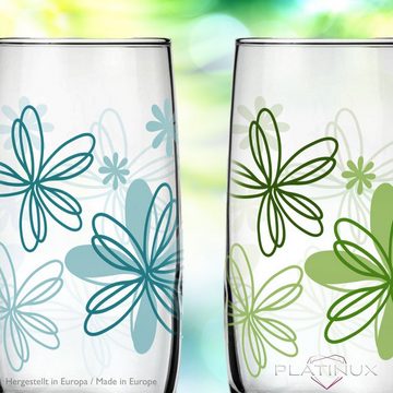 PLATINUX Glas Trinkgläser mit Blumen Dekor und geformten Boden, Glas, 350ml Wassergläser Saftgläser Frühstücksglas