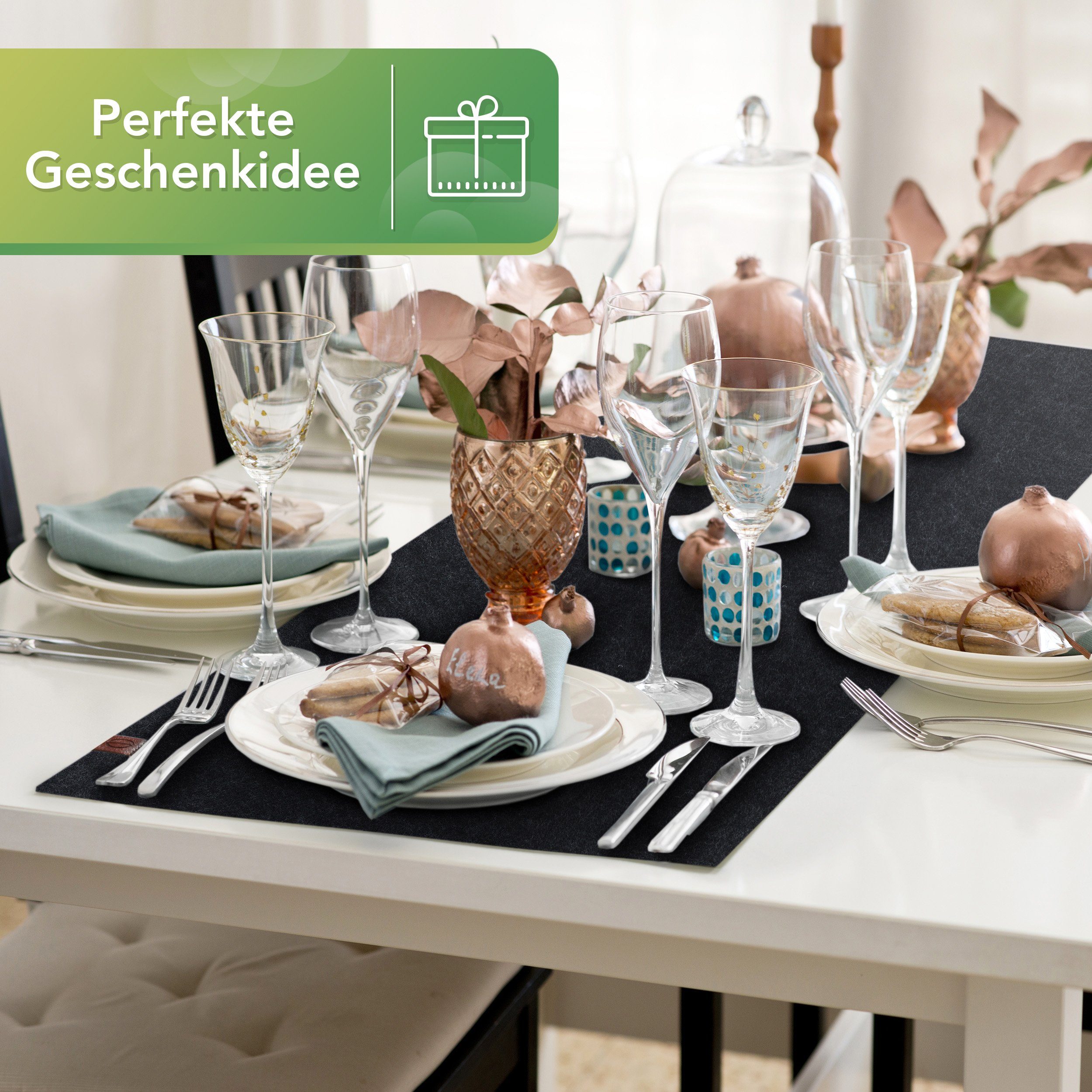 Tischläufer Deko), Bird Tischband (skandinavische mit Filz, Kunstleder-Label für Dunkelgrau draußen aus Loco Tischdecke Abwaschbare Filzläufer Tisch