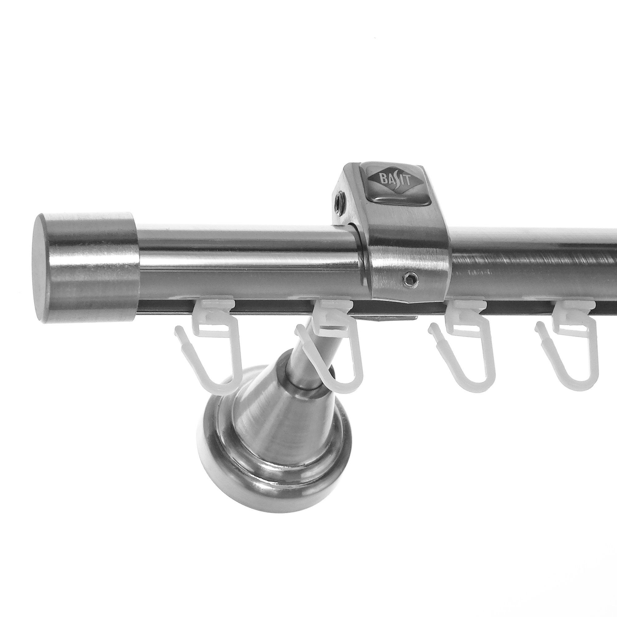 BASIT Gardinenstange Innenlauf Edelstahloptik 20mm mit Wandträgern 540 cm E30, Ø 20 mm, 1-läufig, verschraubt, Aluminium, H50I 540 cm E30 Kappe