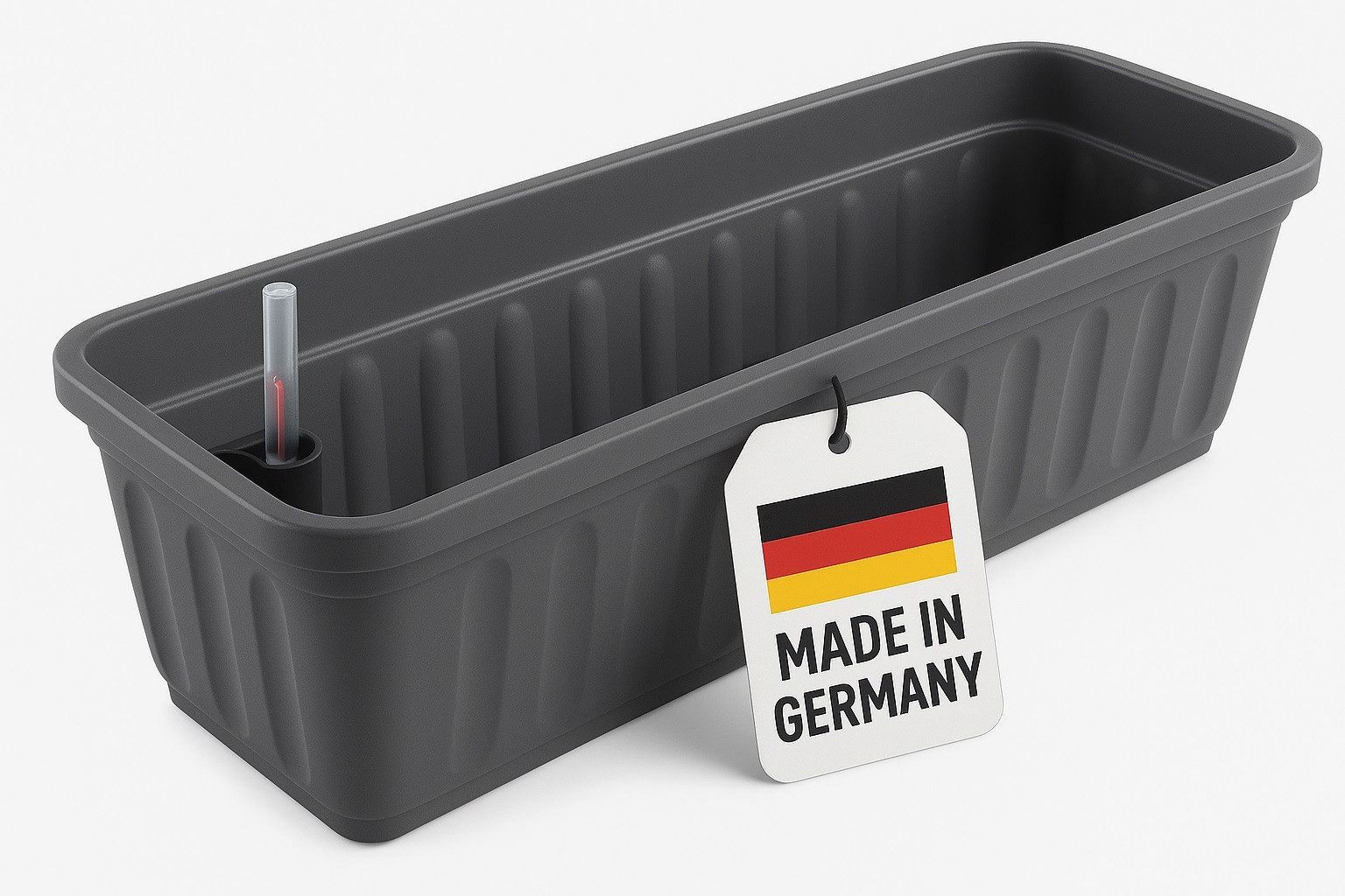 ALPFA Balkonkasten anthrazit 60 cm mit Wasserspeicher Made in Germany Blumenkasten (Spar-Set, Balkonkasten mit Bewässerungssystem und Abstandshalter), wetterfest