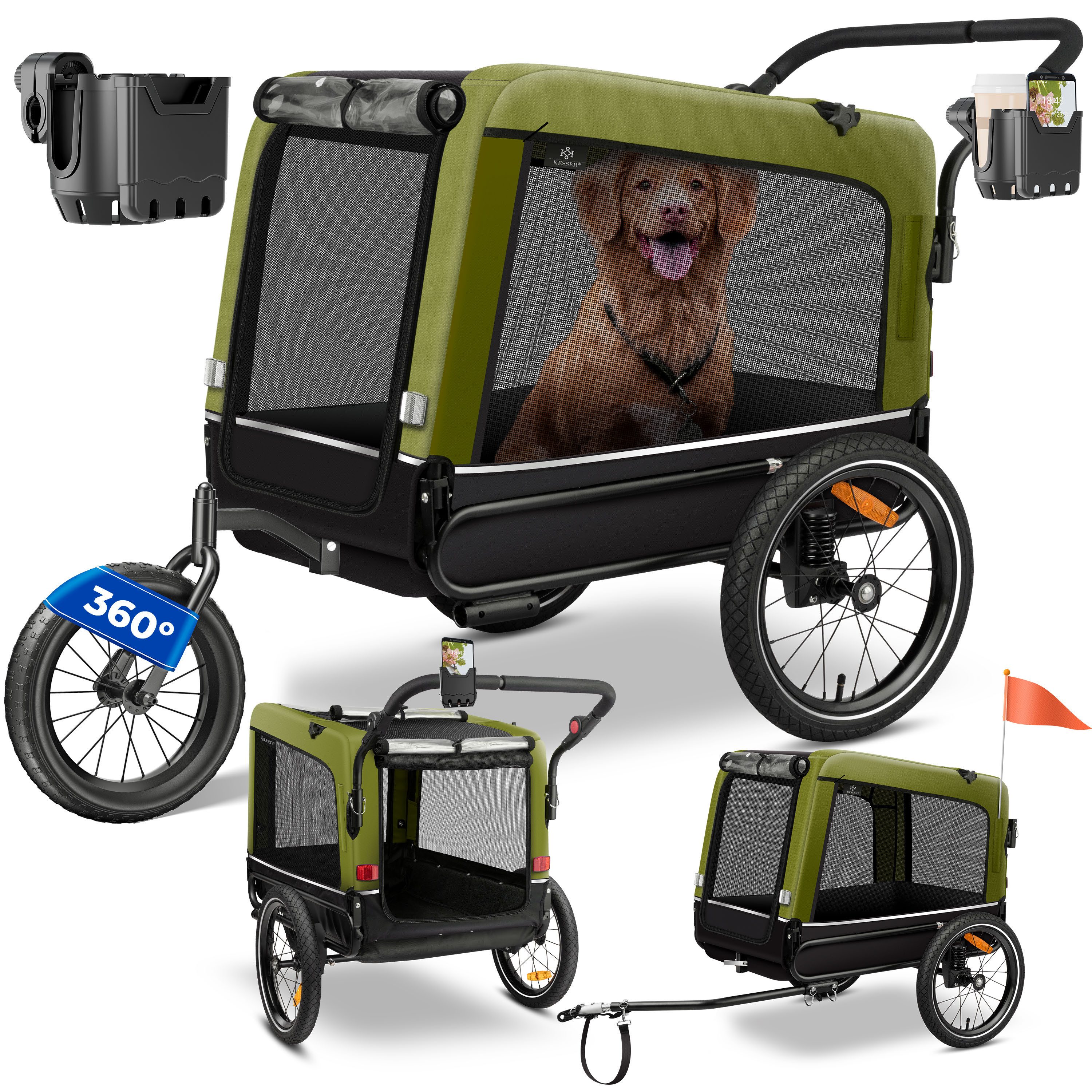 KESSER Fahrradhundeanhänger, Hundeanhänger Boxer 3-in-1 Hundebuggy Jogger Fahrradanhänger