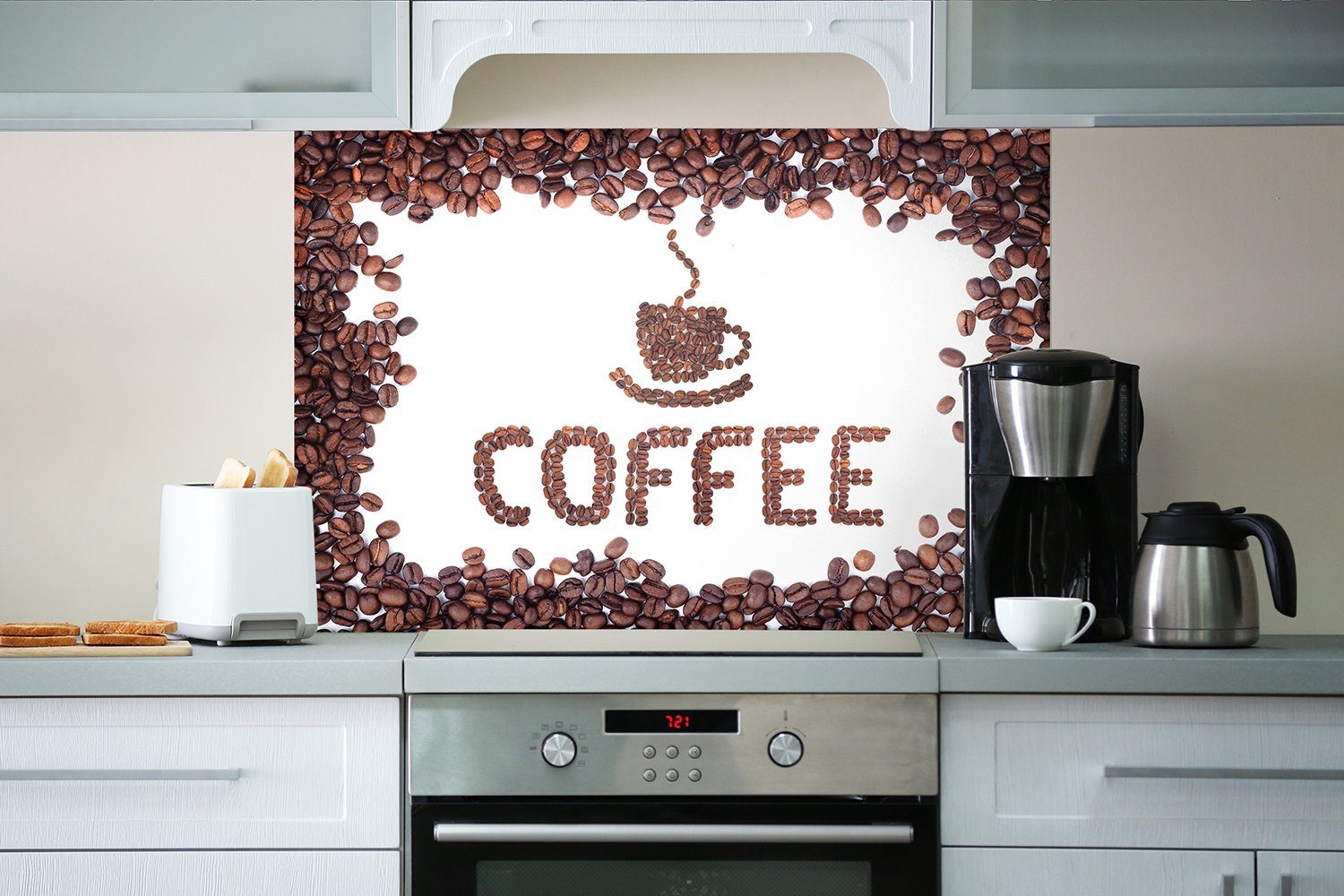 Wallario Küchenrückwand Kaffeebohnen, aus Schrift Kaffee (1-tlg)