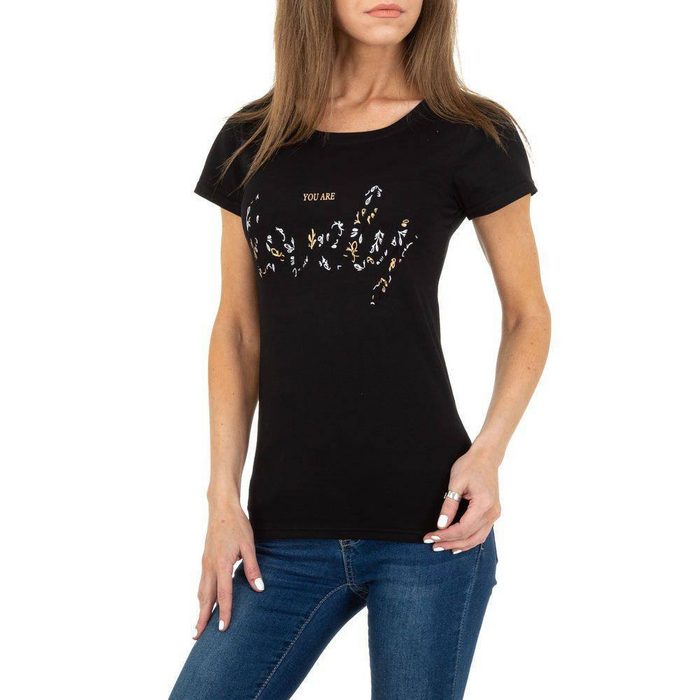 Ital-Design T-Shirt Damen Freizeit Textprint T-Shirt in Schwarz