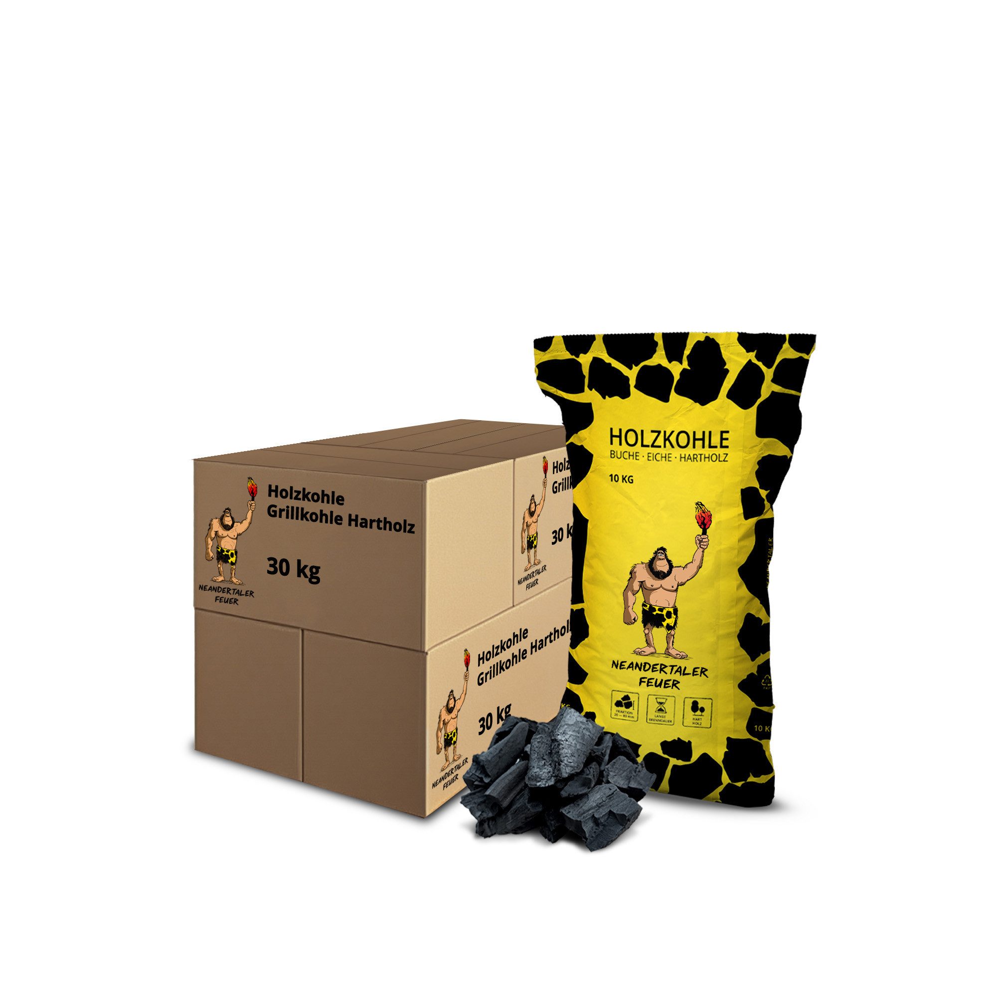 Neandertaler Feuer Holzkohle Grillkohle Kohle für Grill BBQ Smoker Charcoal Grillholzkohle Buche, 180 kg