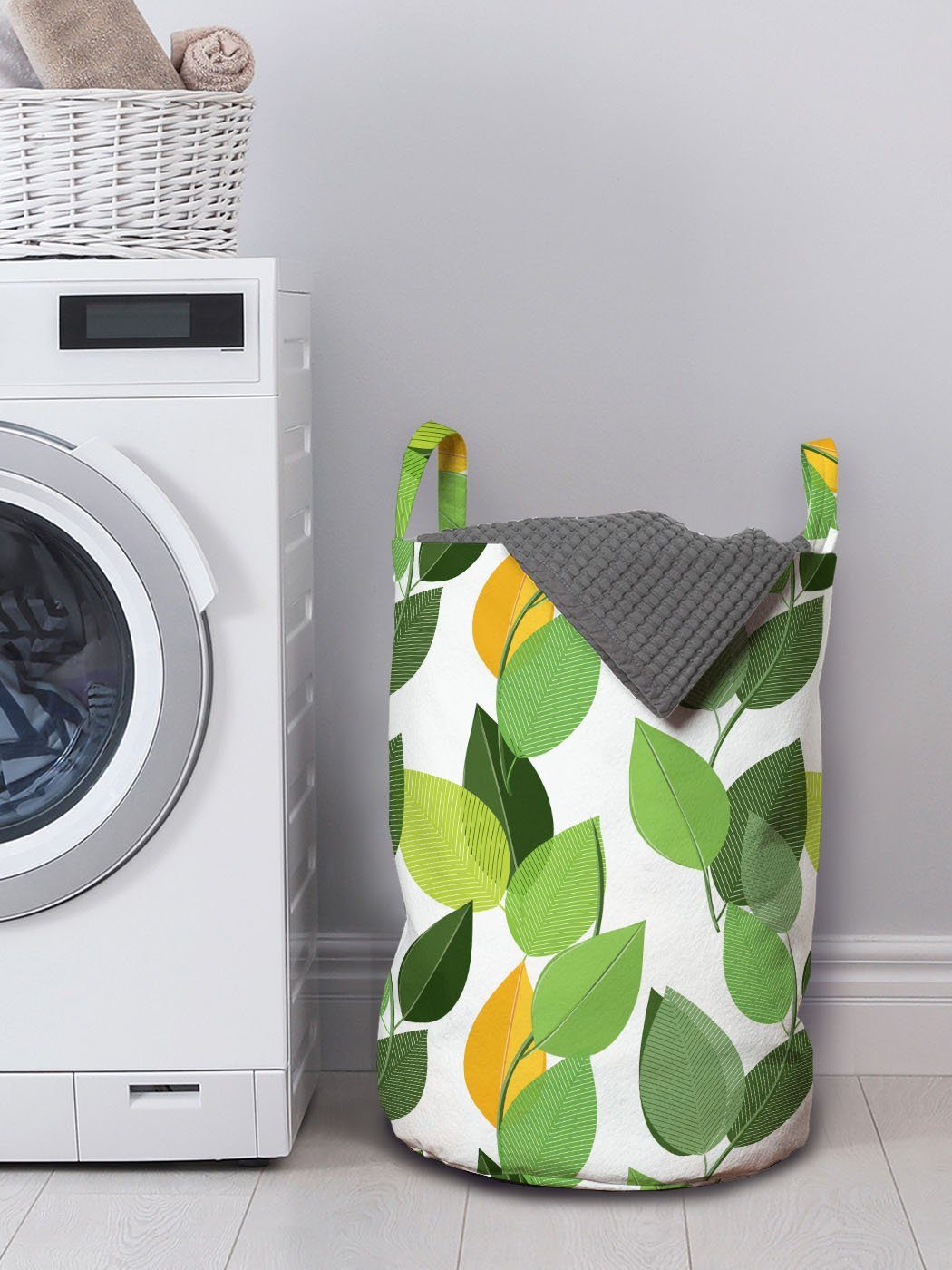 Abakuhaus Wäschesäckchen Wäschekorb mit Griffen Mutter für Laub Waschsalons, Blätter Kordelzugverschluss Natur